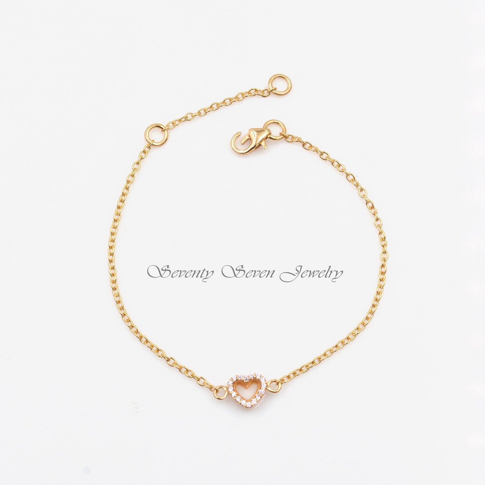 Pink Sapphire Heart Bracelet: Dainty Pave 925 Silver Gemstone - View 6 - Seventy Seven Jewelry | SKU: SSMJA233A-SLYGPSP-7-8I- Pink Sapphire Heart Bracelet: Dainty Pave 925 Silver Gemstone - View 6 - Seventy Seven Jewelry | SKU: SSMJA233A-SLYGPSP-7-8I-