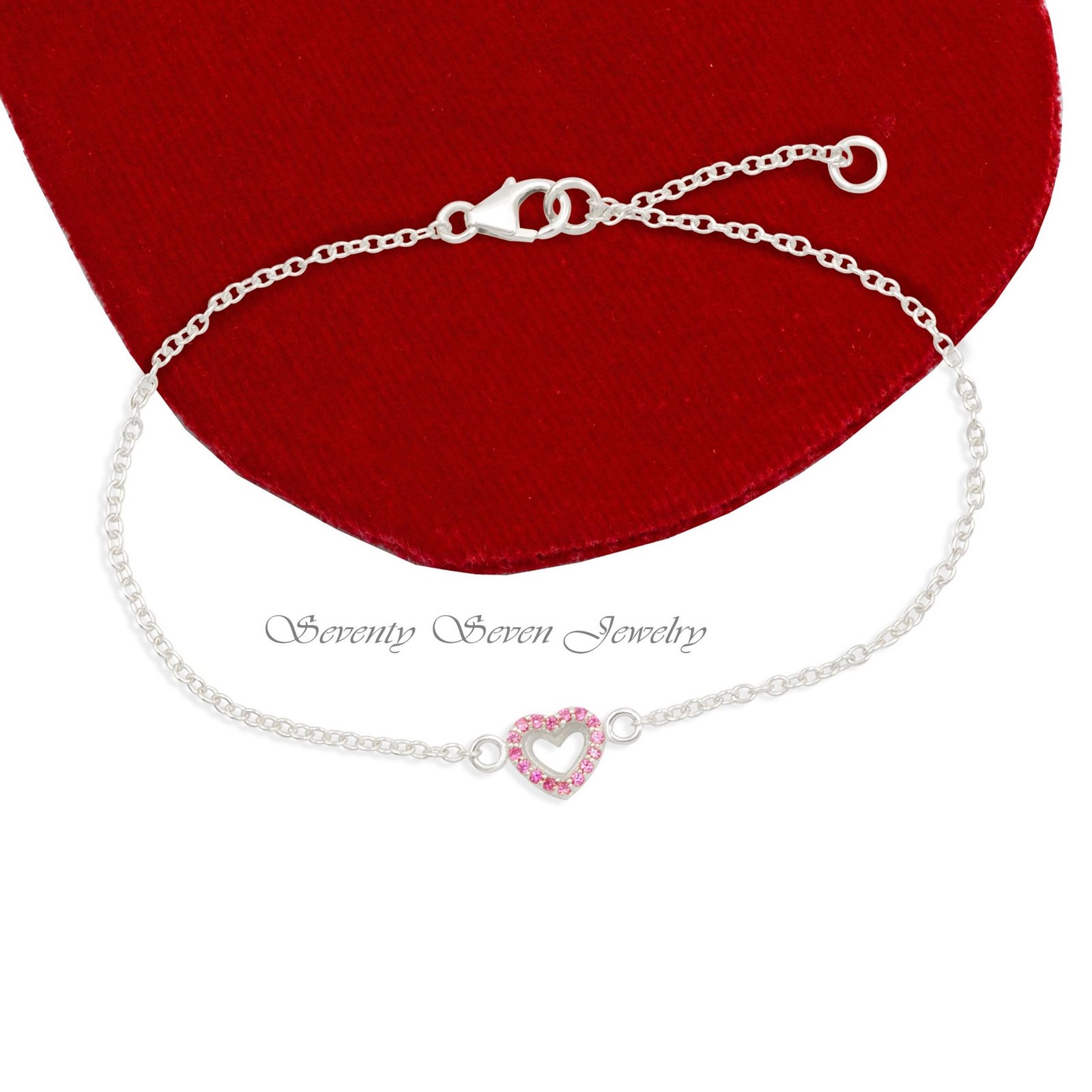 Pink Sapphire Heart Bracelet: Dainty Pave 925 Silver Gemstone - View 7 - Seventy Seven Jewelry | SKU: SSMJA233A-SLYGPSP-7-8I- Pink Sapphire Heart Bracelet: Dainty Pave 925 Silver Gemstone - View 7 - Seventy Seven Jewelry | SKU: SSMJA233A-SLYGPSP-7-8I-