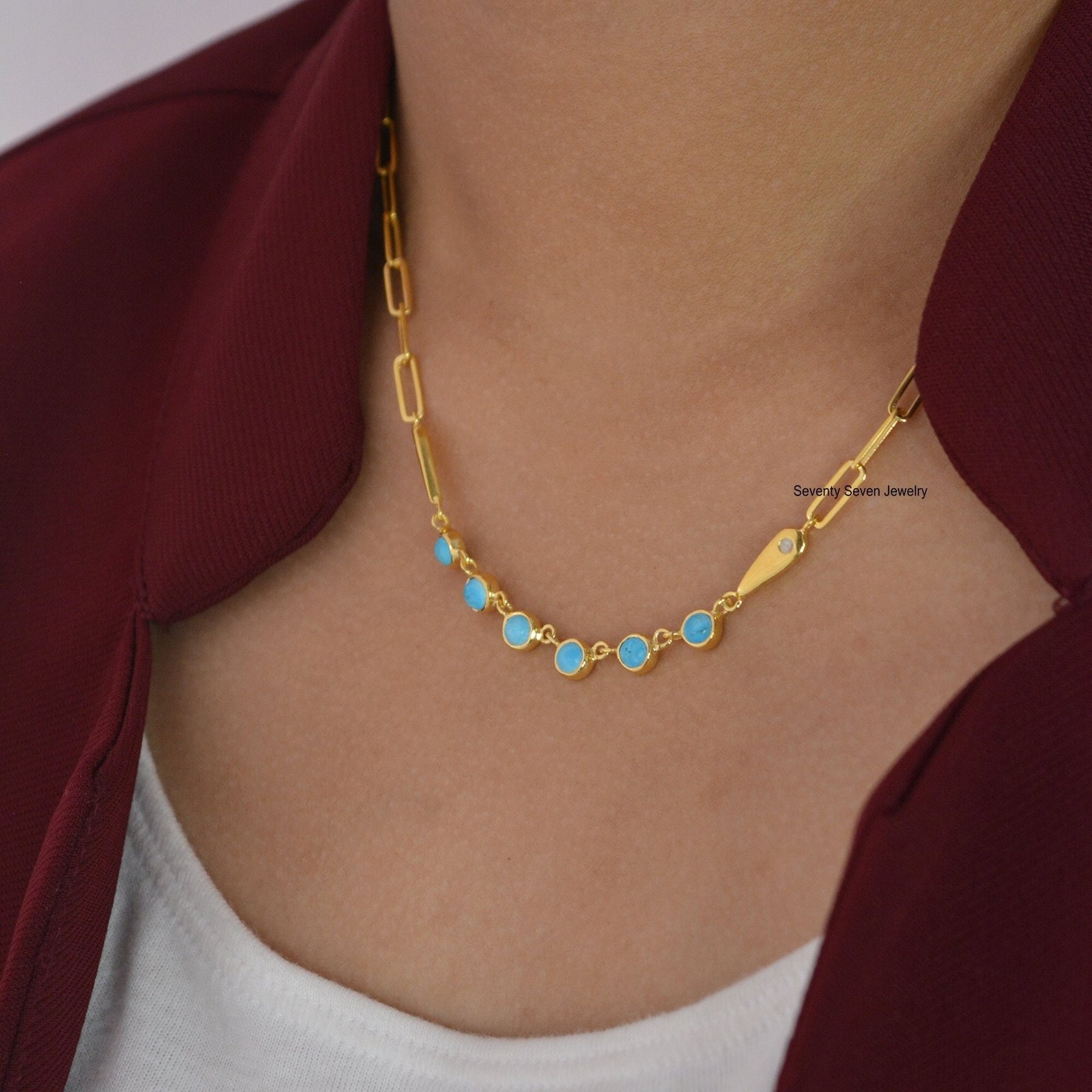 Rainbow Moonstone 925 Sterling Silver Paperclip Chain Necklace - Seventy Seven Jewelry | SKU: SSMJN10-SLYG-V Rainbow Moonstone 925 Sterling Silver Paperclip Chain Necklace - Seventy Seven Jewelry | SKU: SSMJN10-SLYG-V