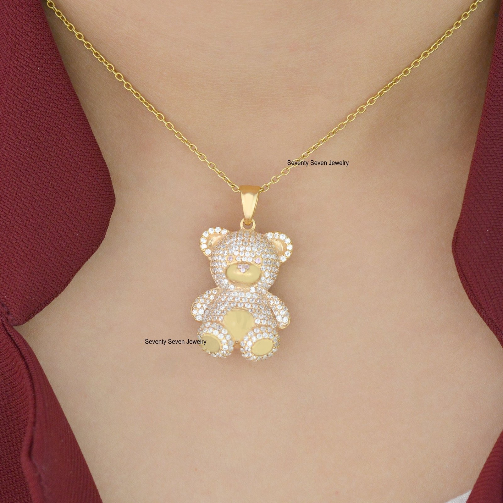 Silver Teddy Charm Pendant, Pave Diamond Bear - View 2 - Seventy Seven Jewelry | SKU: SSMJP105-SLYGDIBSP-2026,SSMJP105-SLYGDI Silver Teddy Charm Pendant, Pave Diamond Bear - View 2 - Seventy Seven Jewelry | SKU: SSMJP105-SLYGDIBSP-2026,SSMJP105-SLYGDI