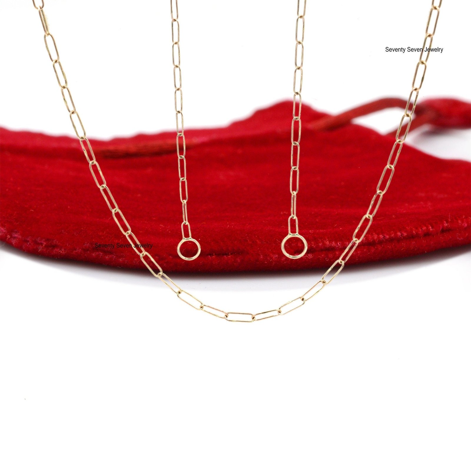 Solid 14K Gold Paper Clip Chain, Oval Link Necklace - Seventy Seven Jewelry | SKU: SSG49-14KYG-6.6M-18I-2026 Solid 14K Gold Paper Clip Chain, Oval Link Necklace - Seventy Seven Jewelry | SKU: SSG49-14KYG-6.6M-18I-2026