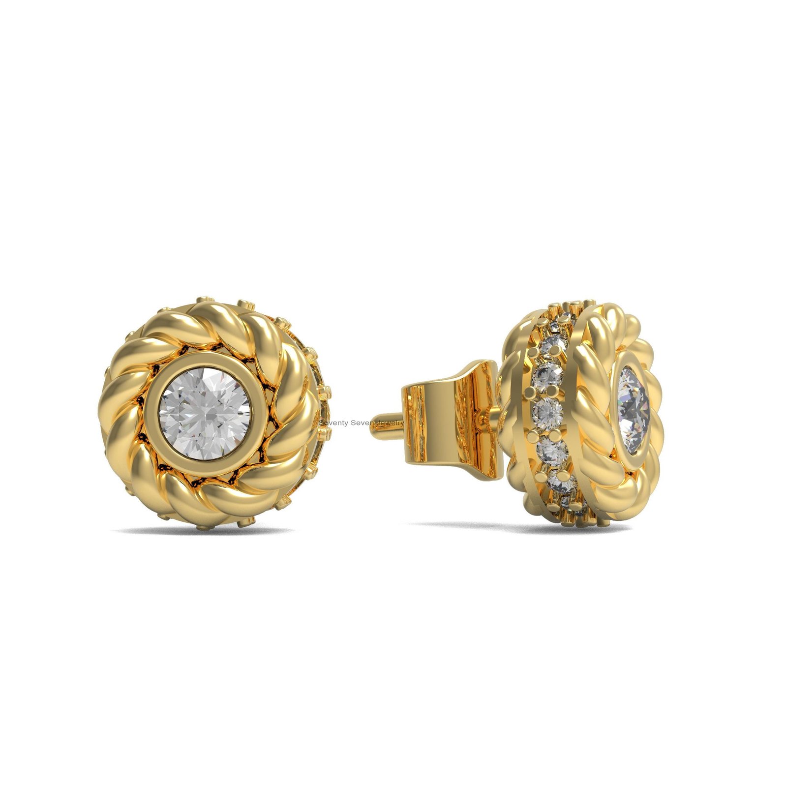 Solid 14K Gold twisted Stud Earrings, Petite Dainty Jewelry, Lab-Created Diamond - Seventy Seven Jewelry | SKU: SSMJE1087-SLY Solid 14K Gold twisted Stud Earrings, Petite Dainty Jewelry, Lab-Created Diamond - Seventy Seven Jewelry | SKU: SSMJE1087-SLY