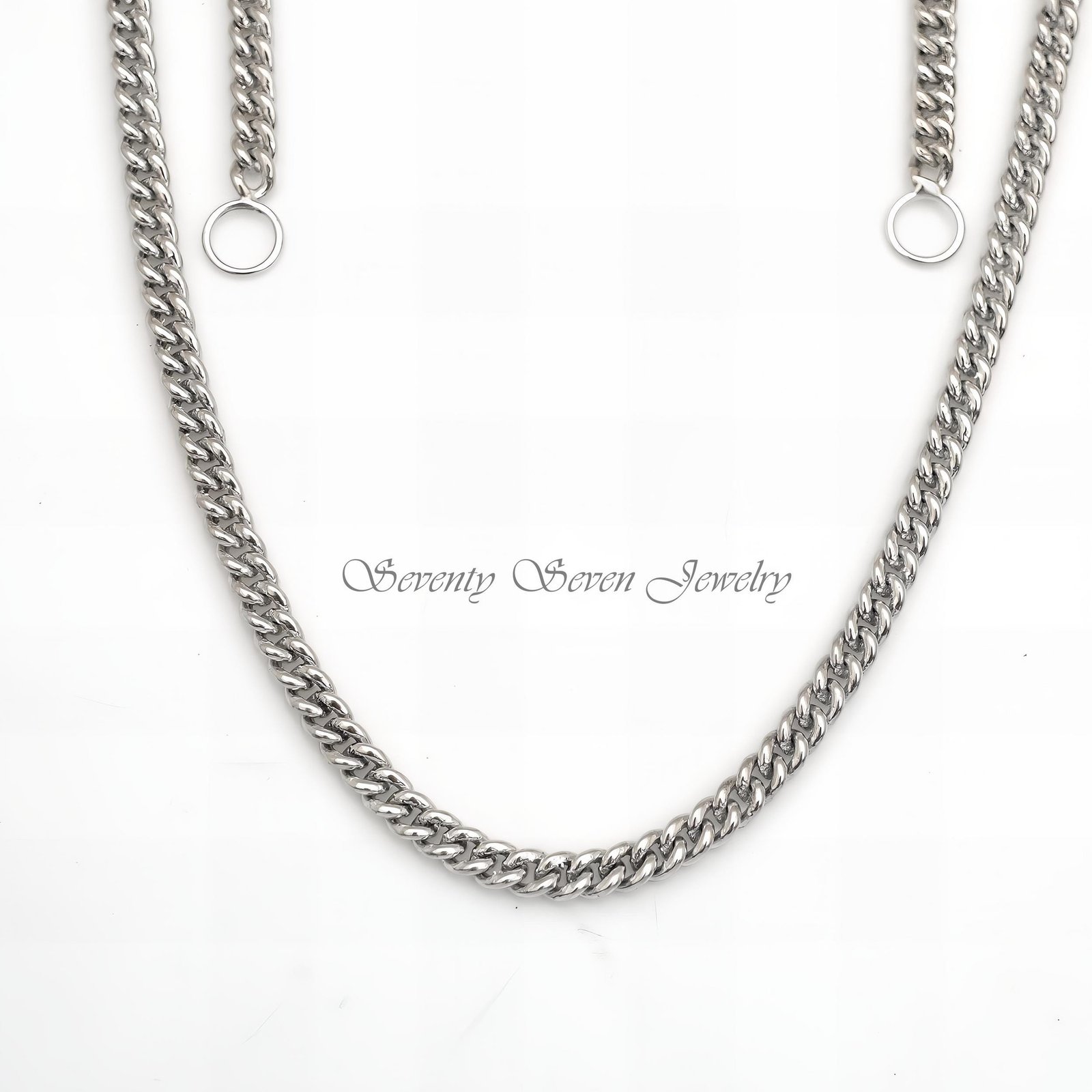 Sterling Silver Curb Chain Necklace: 4.5mm Cuban Link Choker - View 6 - Seventy Seven Jewelry | SKU: SSG17-SLYG-5M-18I-V Sterling Silver Curb Chain Necklace: 4.5mm Cuban Link Choker - View 6 - Seventy Seven Jewelry | SKU: SSG17-SLYG-5M-18I-V