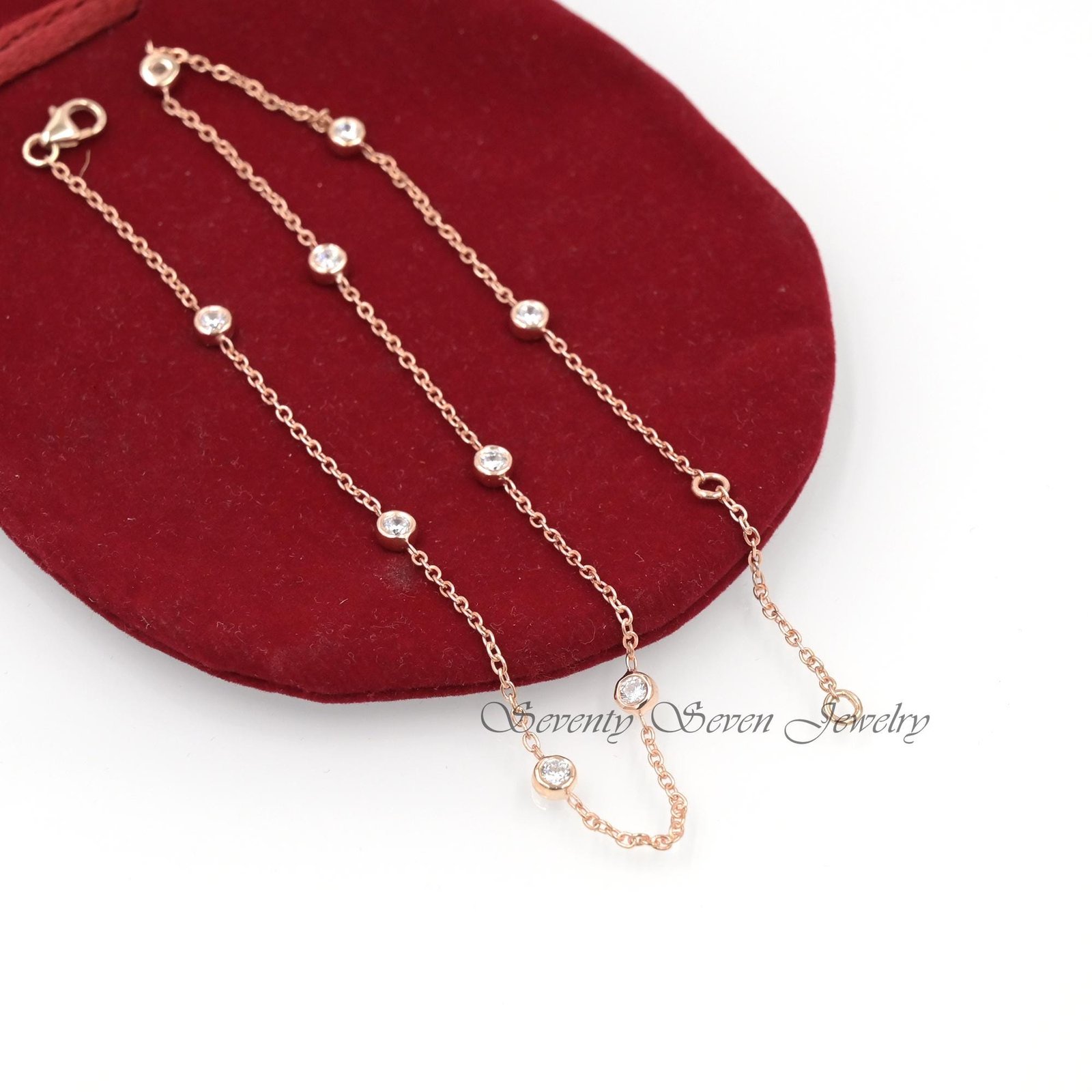 Sterling Silver CZ Bezel Station Necklace - Layered - Seventy Seven Jewelry | SKU: SSMJN269-SLYGCZ-18I Sterling Silver CZ Bezel Station Necklace - Layered - Seventy Seven Jewelry | SKU: SSMJN269-SLYGCZ-18I