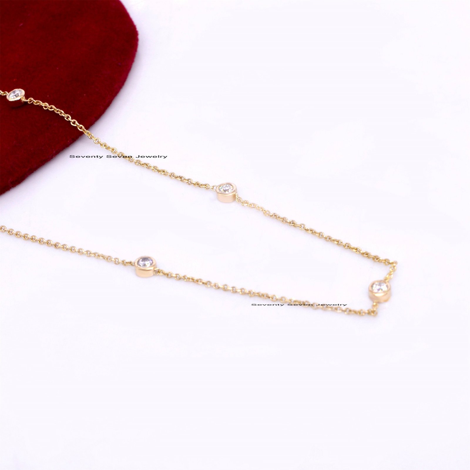 Sterling Silver CZ Bezel Station Necklace - Layered - View 3 - Seventy Seven Jewelry | SKU: SSMJN269-SLYGCZ-18I Sterling Silver CZ Bezel Station Necklace - Layered - View 3 - Seventy Seven Jewelry | SKU: SSMJN269-SLYGCZ-18I