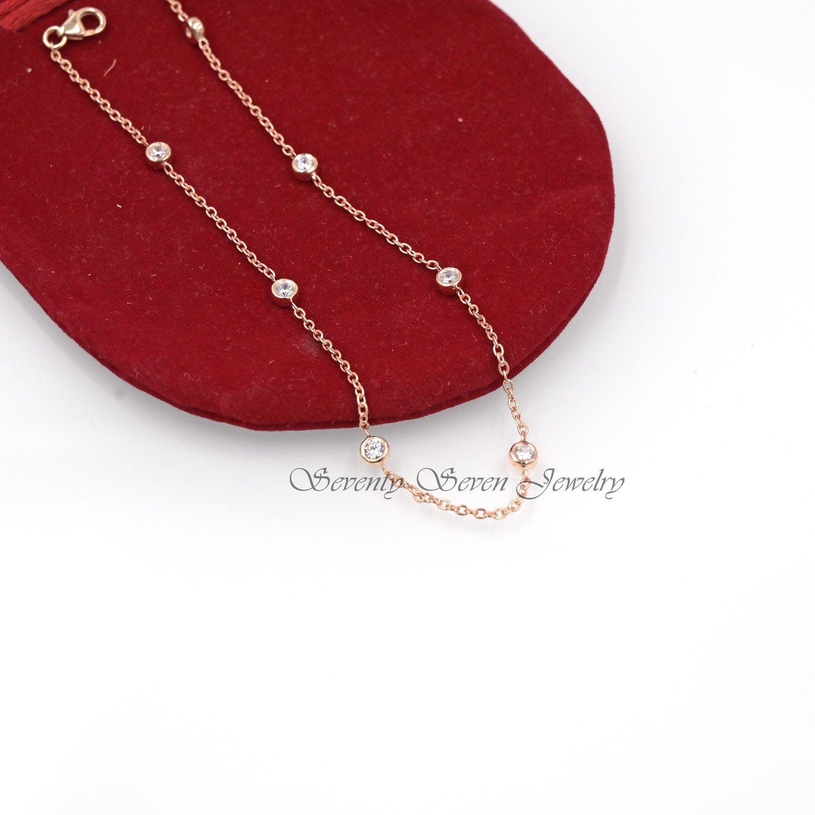 Sterling Silver CZ Bezel Station Necklace - Layered - View 4 - Seventy Seven Jewelry | SKU: SSMJN269-SLYGCZ-18I Sterling Silver CZ Bezel Station Necklace - Layered - View 4 - Seventy Seven Jewelry | SKU: SSMJN269-SLYGCZ-18I