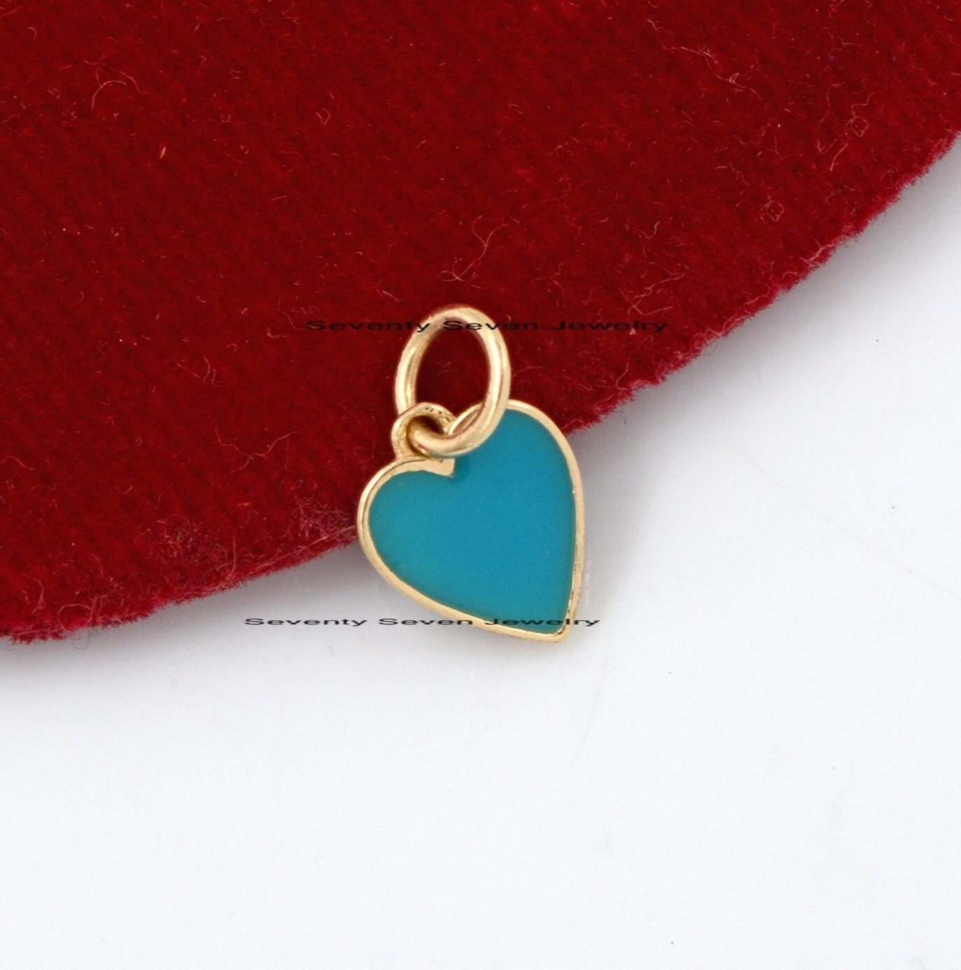 Sterling Silver Enamel Heart Pendant: Turquoise Charm - View 6 - Seventy Seven Jewelry | SKU: SSMJP507-SLYGELB-21M-2026 Sterling Silver Enamel Heart Pendant: Turquoise Charm - View 6 - Seventy Seven Jewelry | SKU: SSMJP507-SLYGELB-21M-2026