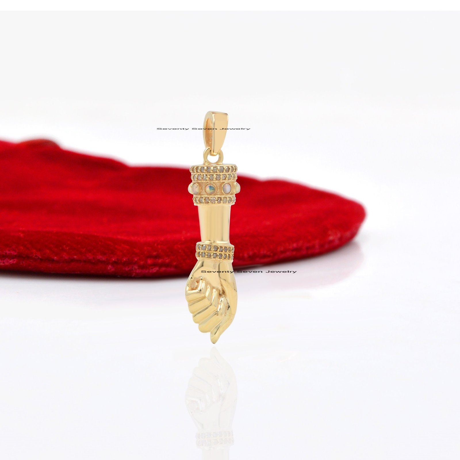 Sterling Silver Figa Pendant: Opal & Diamond Charm - Seventy Seven Jewelry | SKU: SSMJP528-SLYGDIOP-2026 Sterling Silver Figa Pendant: Opal & Diamond Charm - Seventy Seven Jewelry | SKU: SSMJP528-SLYGDIOP-2026