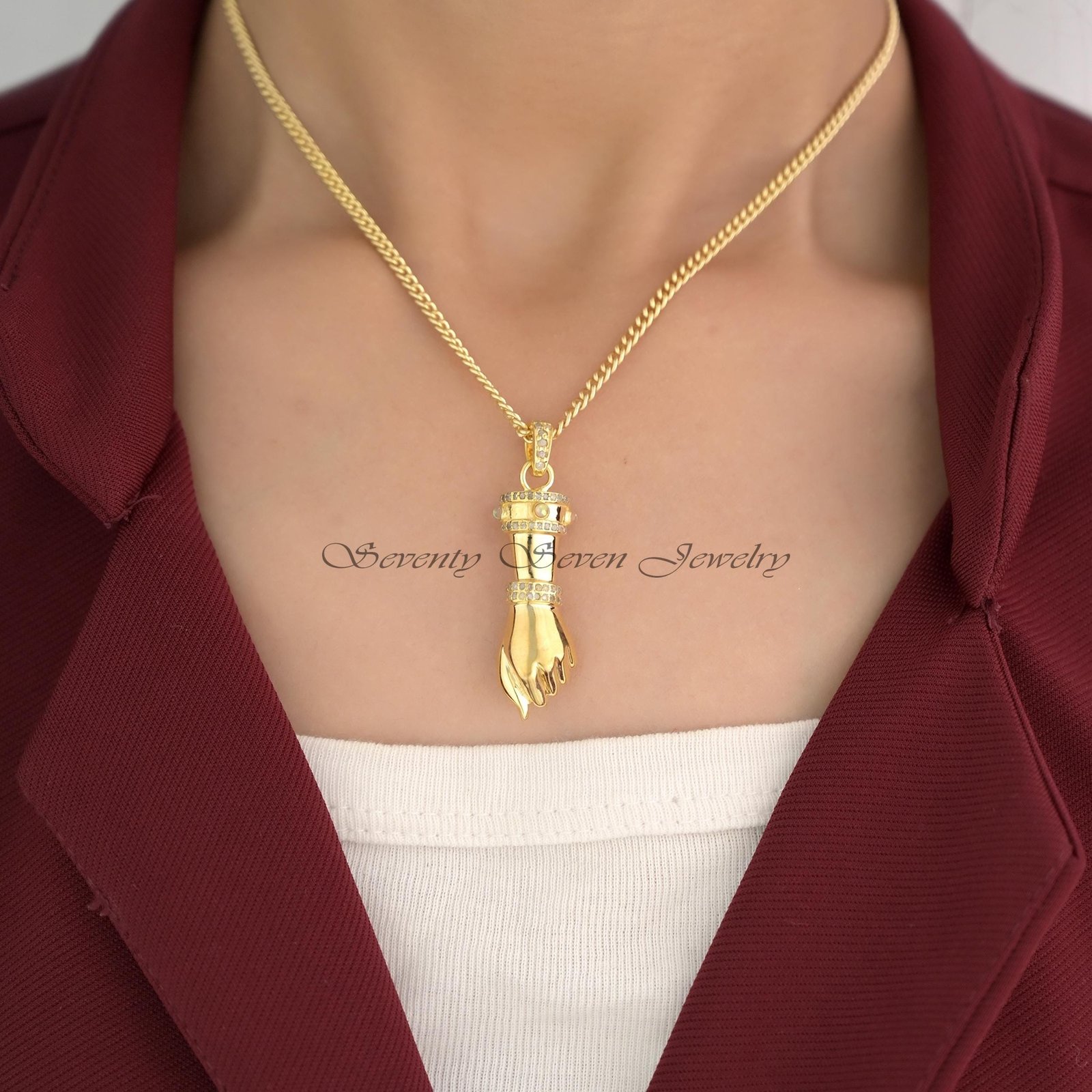Sterling Silver Figa Pendant: Opal & Diamond Charm - View 2 - Seventy Seven Jewelry | SKU: SSMJP528-SLYGDIOP-2026 Sterling Silver Figa Pendant: Opal & Diamond Charm - View 2 - Seventy Seven Jewelry | SKU: SSMJP528-SLYGDIOP-2026