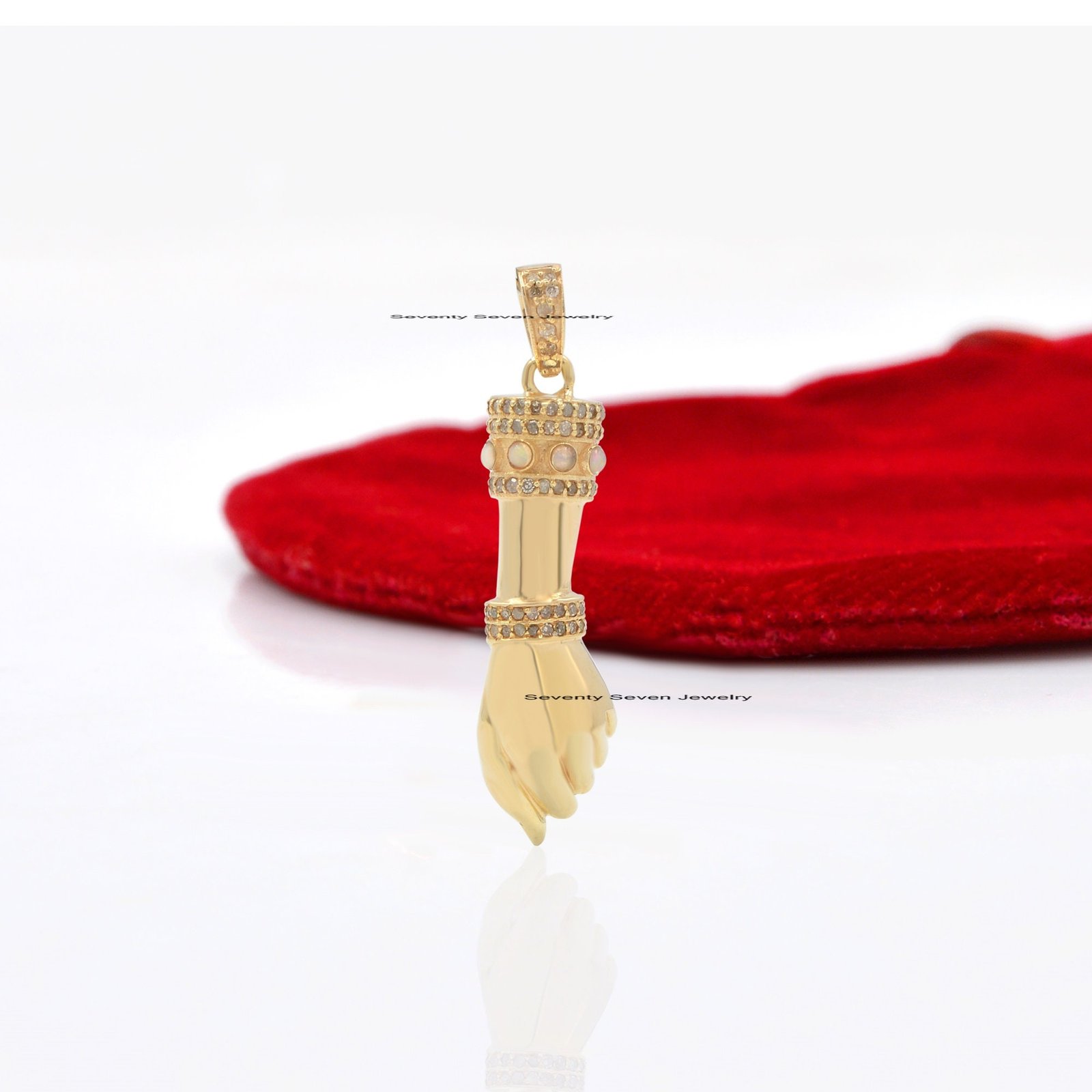 Sterling Silver Figa Pendant: Opal & Diamond Charm - View 3 - Seventy Seven Jewelry | SKU: SSMJP528-SLYGDIOP-2026 Sterling Silver Figa Pendant: Opal & Diamond Charm - View 3 - Seventy Seven Jewelry | SKU: SSMJP528-SLYGDIOP-2026