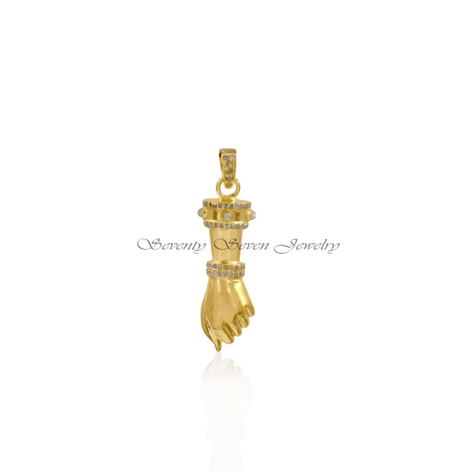 Sterling Silver Figa Pendant: Opal & Diamond Charm - View 4 - Seventy Seven Jewelry | SKU: SSMJP528-SLYGDIOP-2026 Sterling Silver Figa Pendant: Opal & Diamond Charm - View 4 - Seventy Seven Jewelry | SKU: SSMJP528-SLYGDIOP-2026