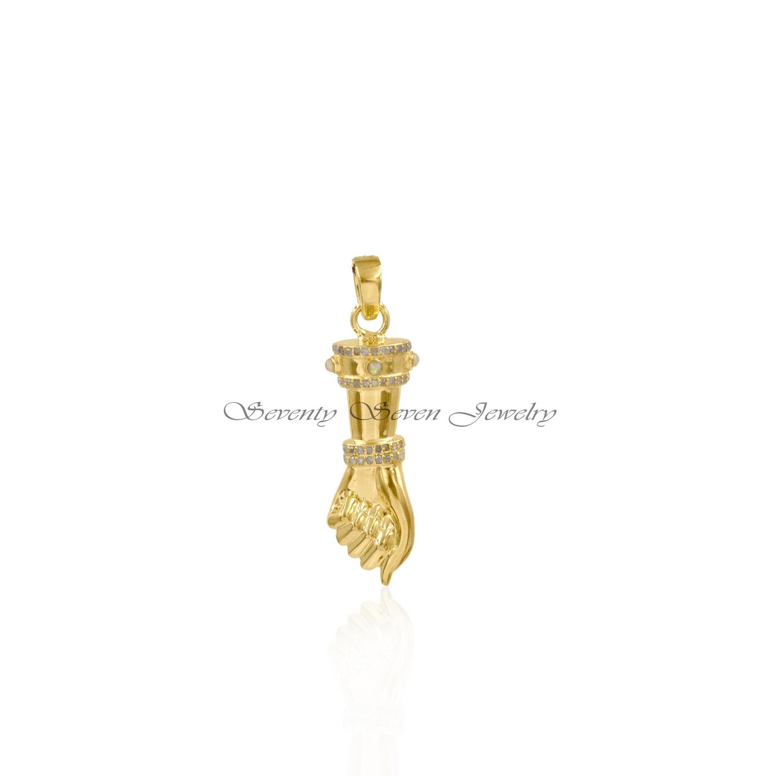 Sterling Silver Figa Pendant: Opal & Diamond Charm - View 5 - Seventy Seven Jewelry | SKU: SSMJP528-SLYGDIOP-2026 Sterling Silver Figa Pendant: Opal & Diamond Charm - View 5 - Seventy Seven Jewelry | SKU: SSMJP528-SLYGDIOP-2026