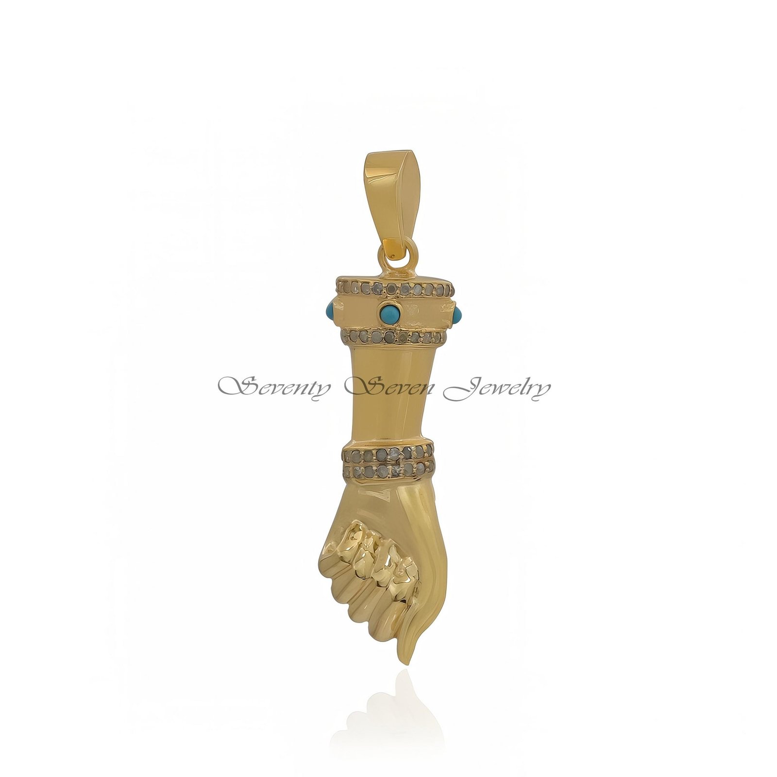 Sterling Silver Figa Pendant: Opal & Diamond Charm - View 6 - Seventy Seven Jewelry | SKU: SSMJP528-SLYGDIOP-2026 Sterling Silver Figa Pendant: Opal & Diamond Charm - View 6 - Seventy Seven Jewelry | SKU: SSMJP528-SLYGDIOP-2026