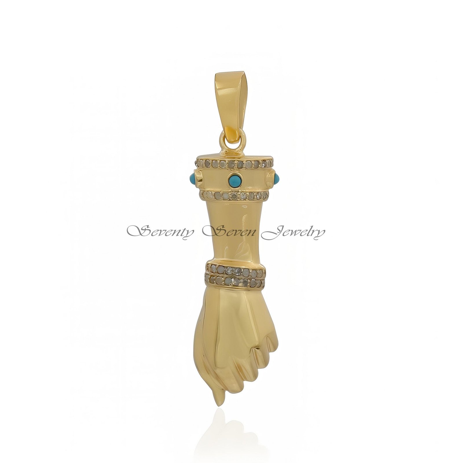 Sterling Silver Figa Pendant: Opal & Diamond Charm - View 7 - Seventy Seven Jewelry | SKU: SSMJP528-SLYGDIOP-2026 Sterling Silver Figa Pendant: Opal & Diamond Charm - View 7 - Seventy Seven Jewelry | SKU: SSMJP528-SLYGDIOP-2026