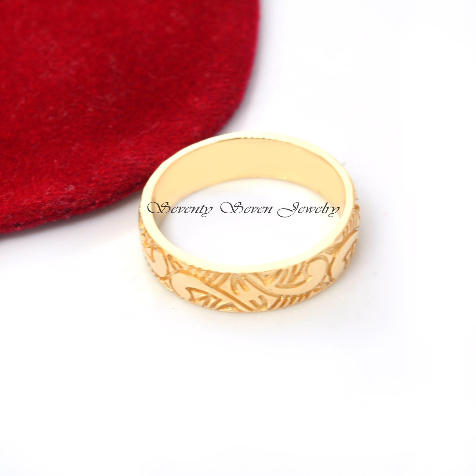 Sterling Silver Floral Engraved Band Ring: Carved Wedding Jewelry - Seventy Seven Jewelry | SKU: SSMJR624-SLYG-2026 Sterling Silver Floral Engraved Band Ring: Carved Wedding Jewelry - Seventy Seven Jewelry | SKU: SSMJR624-SLYG-2026