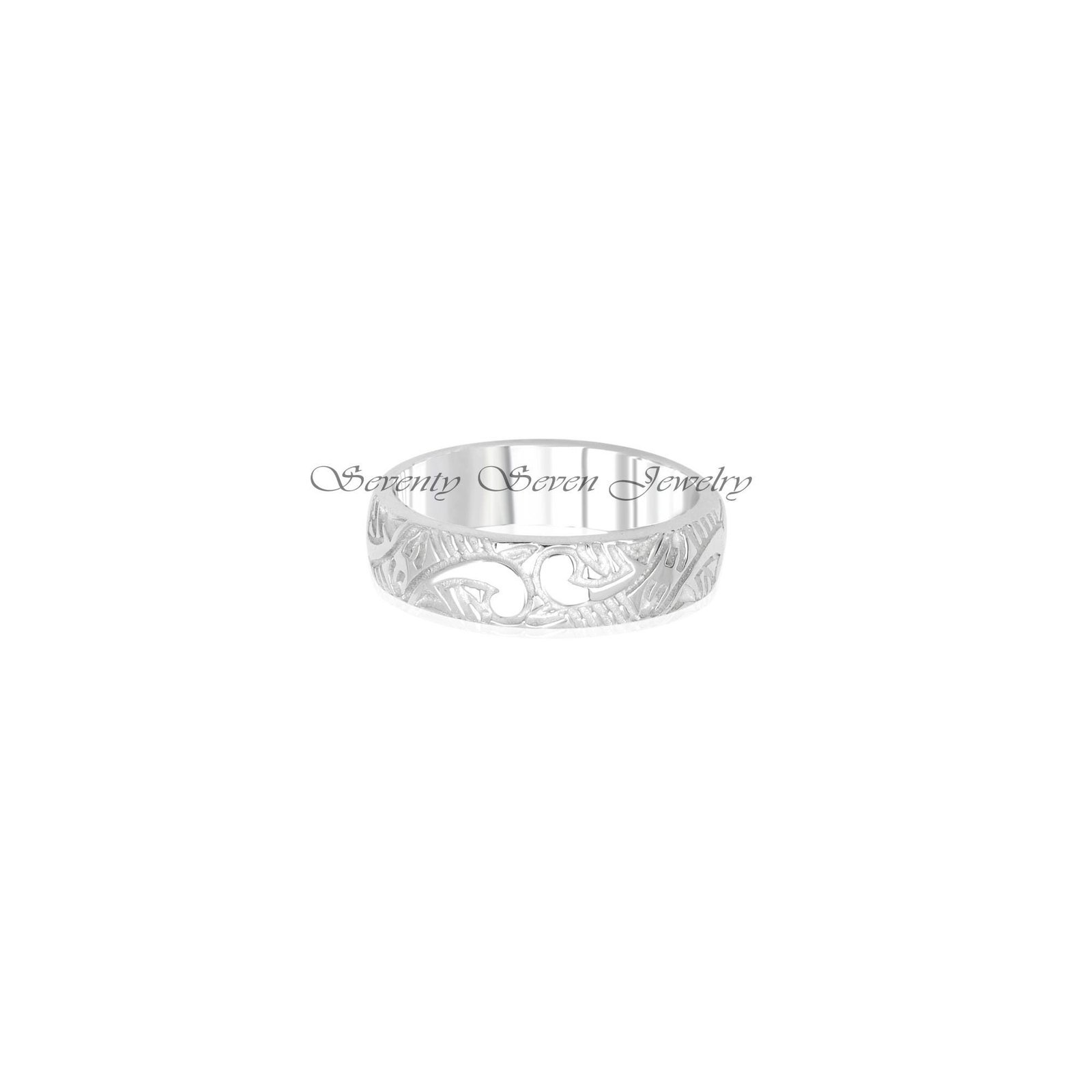 Sterling Silver Floral Engraved Band Ring: Carved Wedding Jewelry - View 4 - Seventy Seven Jewelry | SKU: SSMJR624-SLYG-2026 Sterling Silver Floral Engraved Band Ring: Carved Wedding Jewelry - View 4 - Seventy Seven Jewelry | SKU: SSMJR624-SLYG-2026