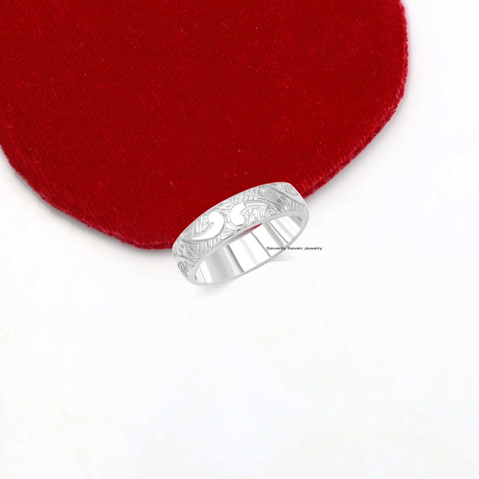 Sterling Silver Floral Engraved Band Ring: Carved Wedding Jewelry - View 5 - Seventy Seven Jewelry | SKU: SSMJR624-SLYG-2026 Sterling Silver Floral Engraved Band Ring: Carved Wedding Jewelry - View 5 - Seventy Seven Jewelry | SKU: SSMJR624-SLYG-2026