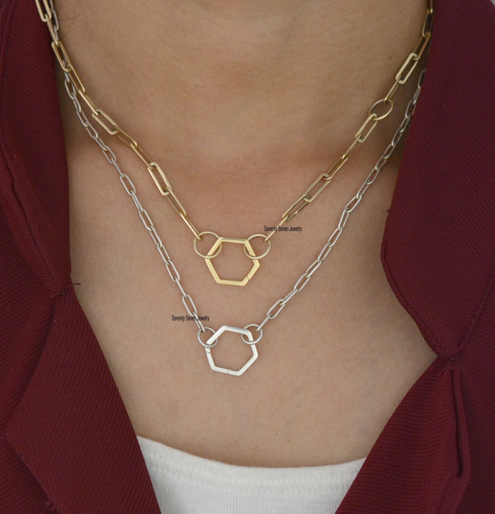 Sterling Silver Hexagon Charm Enhancer: Multi-Holder - Seventy Seven Jewelry | SKU: SSMJP449-SLYG-2026 Sterling Silver Hexagon Charm Enhancer: Multi-Holder - Seventy Seven Jewelry | SKU: SSMJP449-SLYG-2026