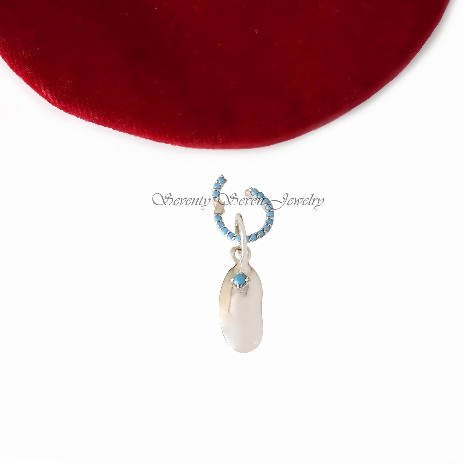 Sterling Silver Kidney Bean Pendant: Turquoise Charm Holder - Seventy Seven Jewelry | SKU: SSMJP426-SLYGTQ-2026,SSMJF119-SLYG Sterling Silver Kidney Bean Pendant: Turquoise Charm Holder - Seventy Seven Jewelry | SKU: SSMJP426-SLYGTQ-2026,SSMJF119-SLYG