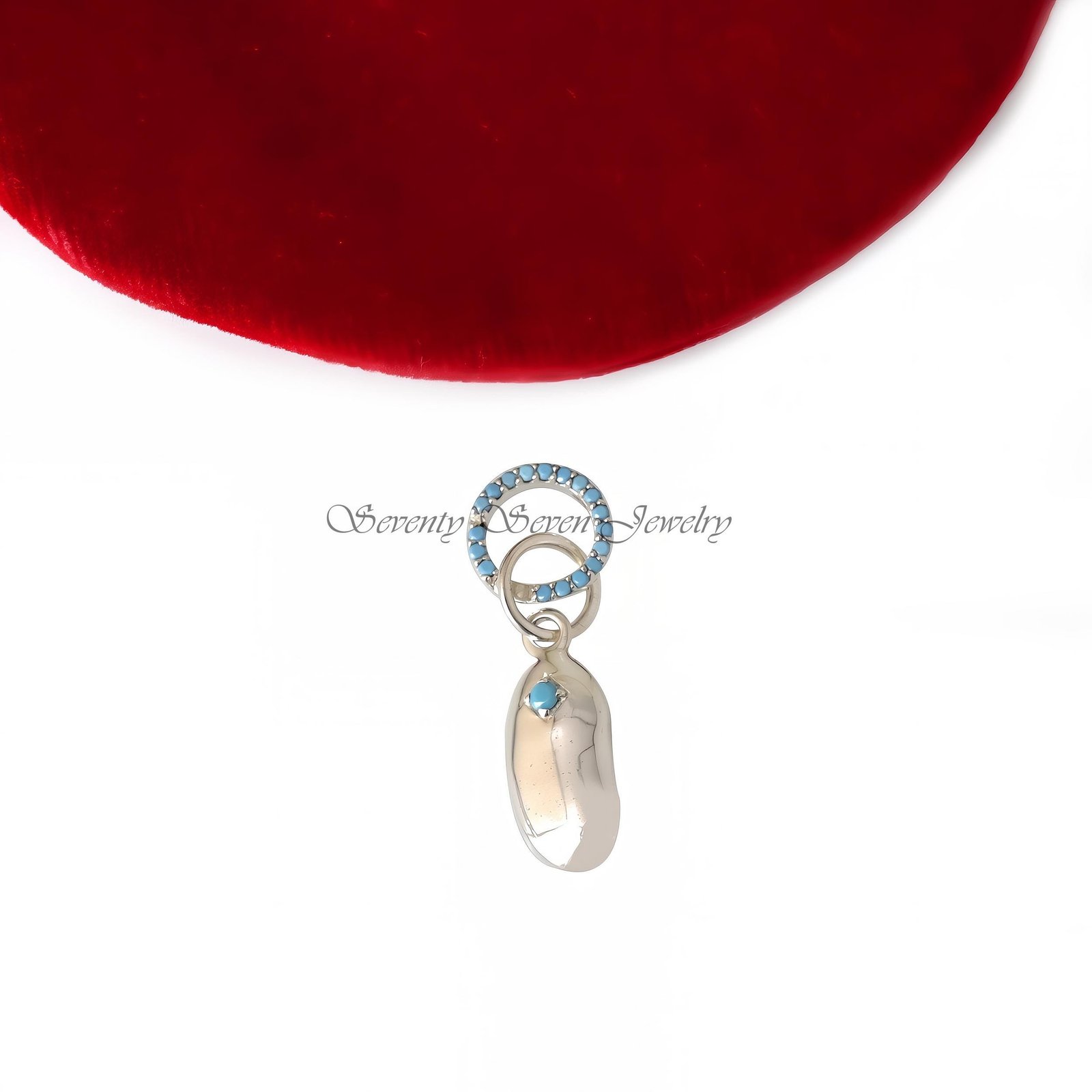 Sterling Silver Kidney Bean Pendant: Turquoise Charm Holder - View 3 - Seventy Seven Jewelry | SKU: SSMJP426-SLYGTQ-2026,SSMJ Sterling Silver Kidney Bean Pendant: Turquoise Charm Holder - View 3 - Seventy Seven Jewelry | SKU: SSMJP426-SLYGTQ-2026,SSMJ