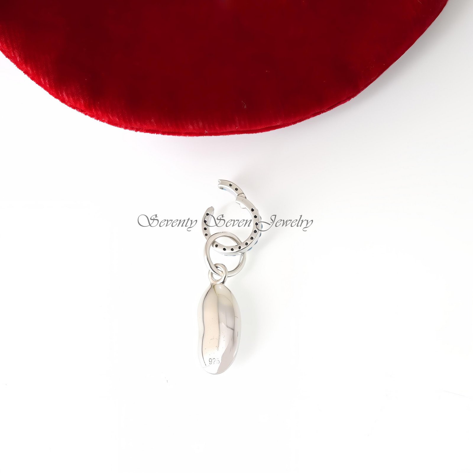 Sterling Silver Kidney Bean Pendant: Turquoise Charm Holder - View 5 - Seventy Seven Jewelry | SKU: SSMJP426-SLYGTQ-2026,SSMJ Sterling Silver Kidney Bean Pendant: Turquoise Charm Holder - View 5 - Seventy Seven Jewelry | SKU: SSMJP426-SLYGTQ-2026,SSMJ