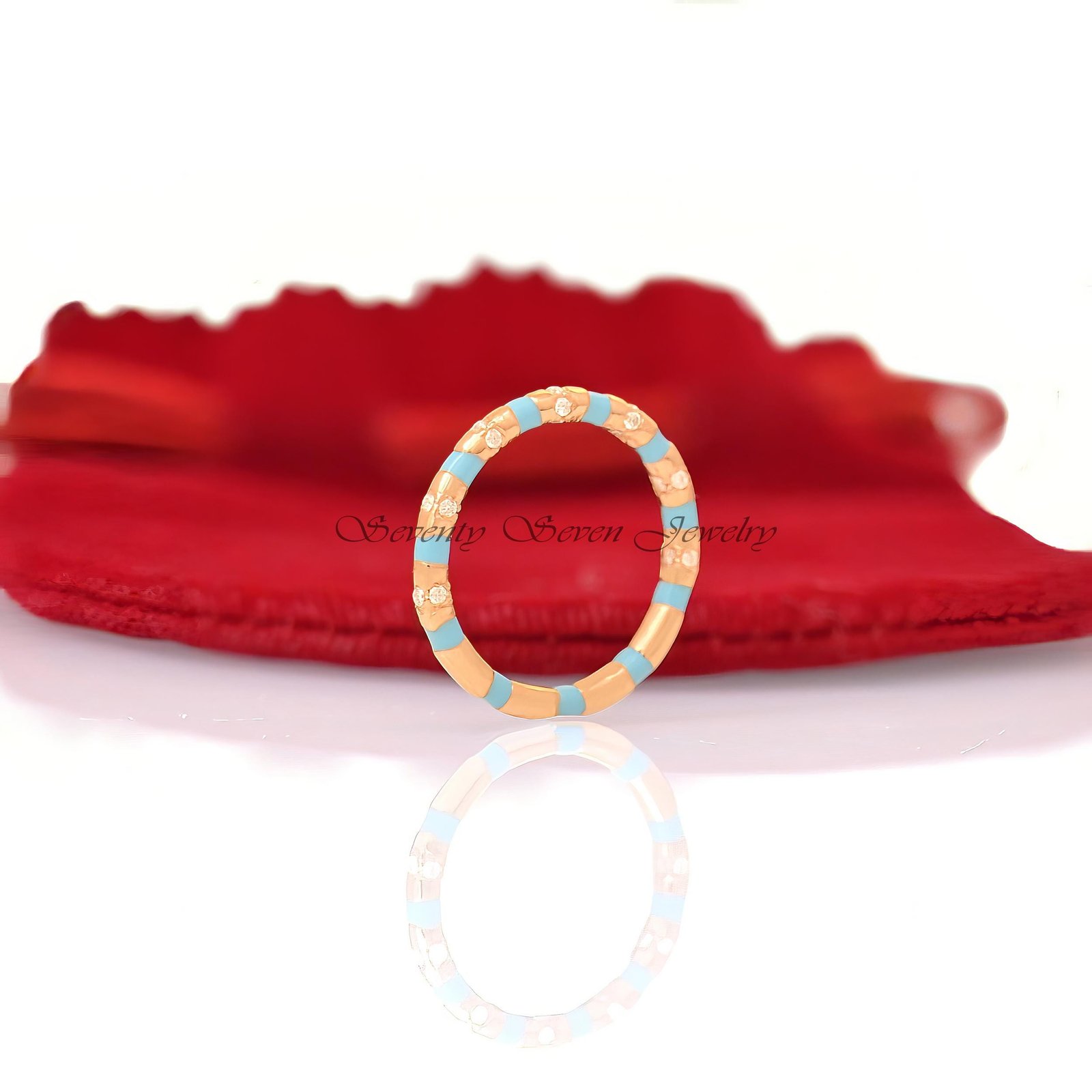 Sterling Silver Moissanite Enamel Band Ring, Colorful Stackable Wedding Jewelry - Seventy Seven Jewelry | SKU: SSMJR874-SLYGD Sterling Silver Moissanite Enamel Band Ring, Colorful Stackable Wedding Jewelry - Seventy Seven Jewelry | SKU: SSMJR874-SLYGD