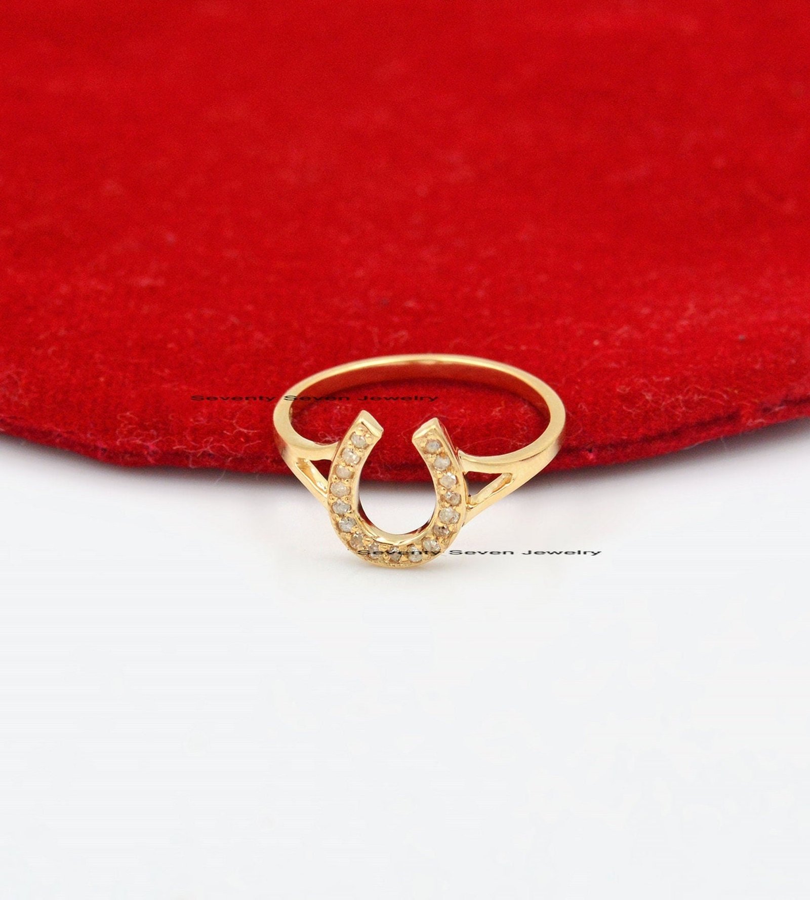 Sterling Silver Moissanite Horseshoe Ring: Lucky Vintage Style - Seventy Seven Jewelry | SKU: SSMJR406-SLYGDI-2026 Sterling Silver Moissanite Horseshoe Ring: Lucky Vintage Style - Seventy Seven Jewelry | SKU: SSMJR406-SLYGDI-2026