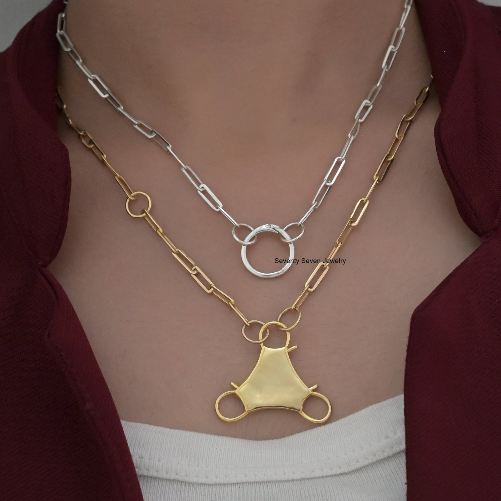 Sterling Silver Openable Padlock Pendant: 14K Gold Plated, Dainty Connector - Seventy Seven Jewelry | SKU: SSMJP547-SLNS-N47- Sterling Silver Openable Padlock Pendant: 14K Gold Plated, Dainty Connector - Seventy Seven Jewelry | SKU: SSMJP547-SLNS-N47-