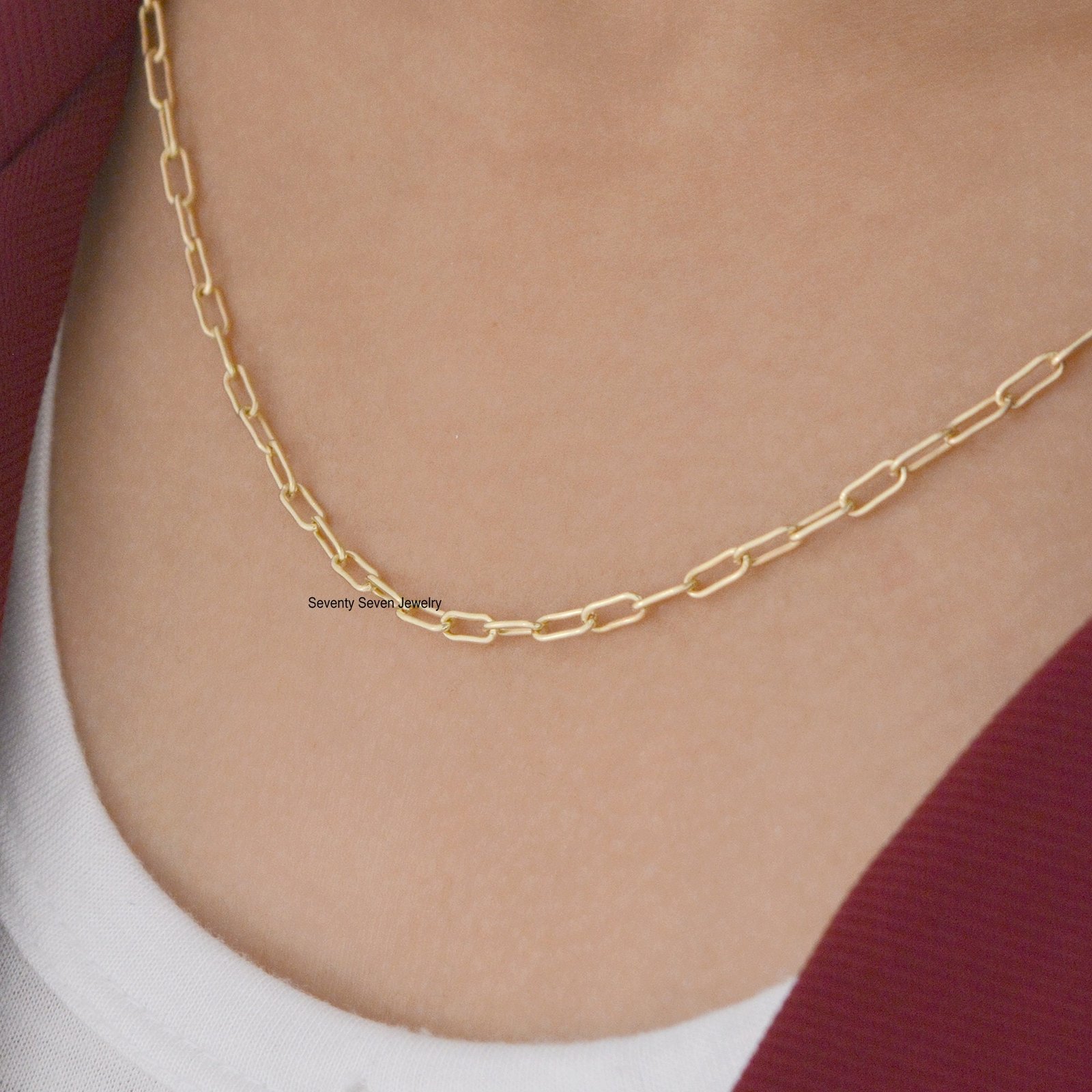 Sterling Silver Oval Link Chain Necklace: Carabiner Connector - View 4 - Seventy Seven Jewelry | SKU: SSG6A-SLYG-6.6M-18I-V Sterling Silver Oval Link Chain Necklace: Carabiner Connector - View 4 - Seventy Seven Jewelry | SKU: SSG6A-SLYG-6.6M-18I-V