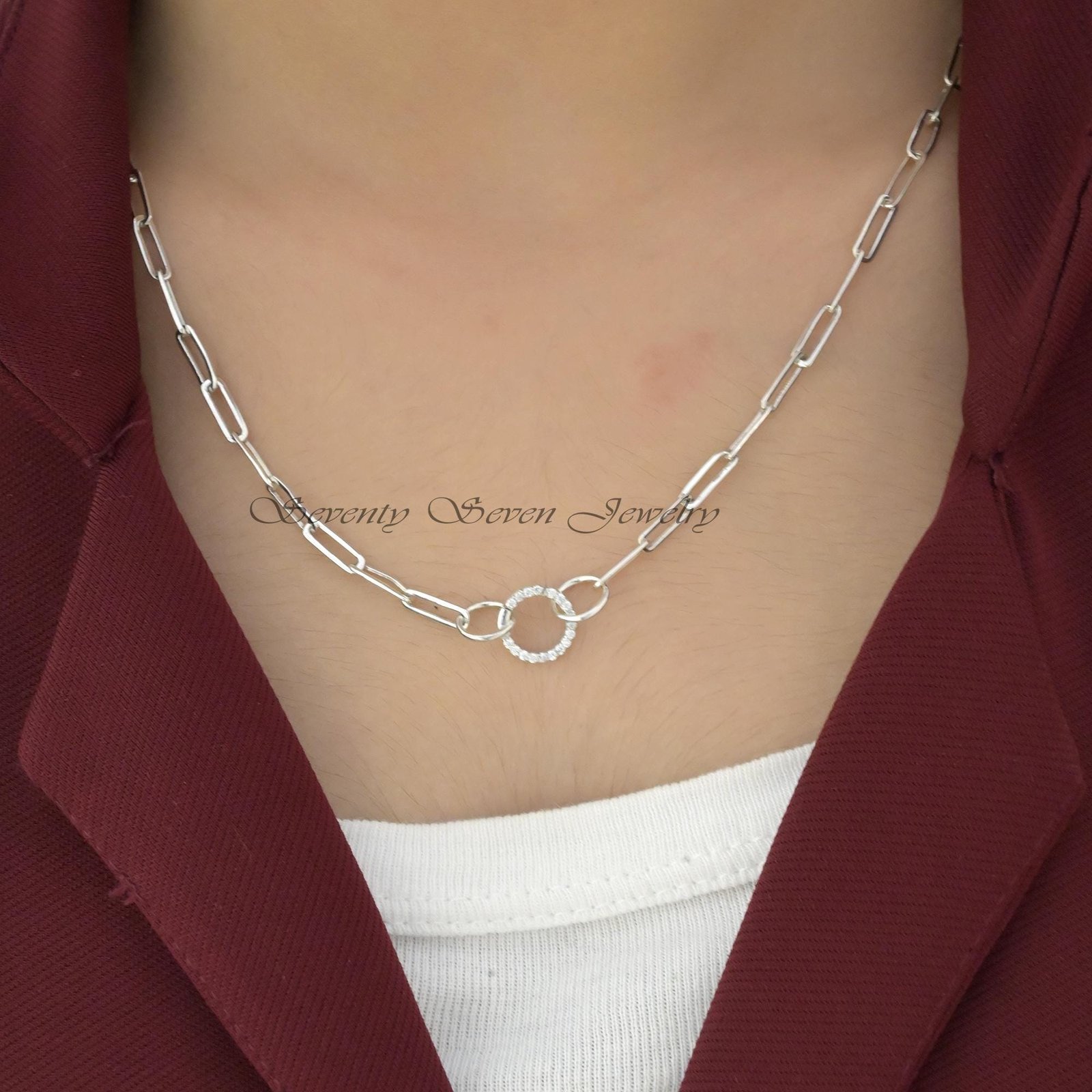 Sterling Silver Paperclip Chain Necklace: Rectangle Link with Yellow Jumpring - View 2 - Seventy Seven Jewelry | SKU: G1-SLNS Sterling Silver Paperclip Chain Necklace: Rectangle Link with Yellow Jumpring - View 2 - Seventy Seven Jewelry | SKU: G1-SLNS