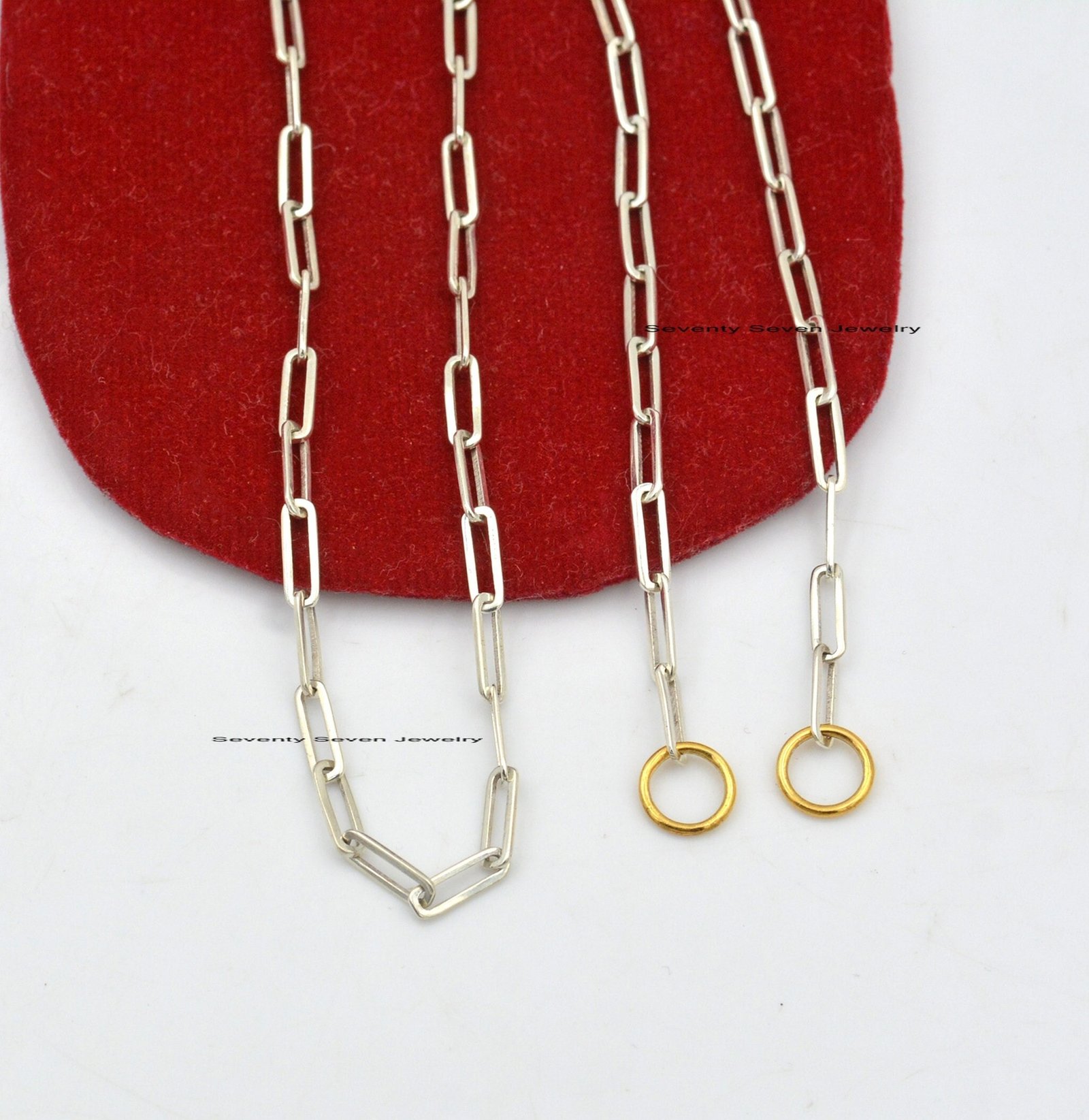Sterling Silver Paperclip Chain Necklace: Rectangle Link with Yellow Jumpring - View 3 - Seventy Seven Jewelry | SKU: G1-SLNS Sterling Silver Paperclip Chain Necklace: Rectangle Link with Yellow Jumpring - View 3 - Seventy Seven Jewelry | SKU: G1-SLNS