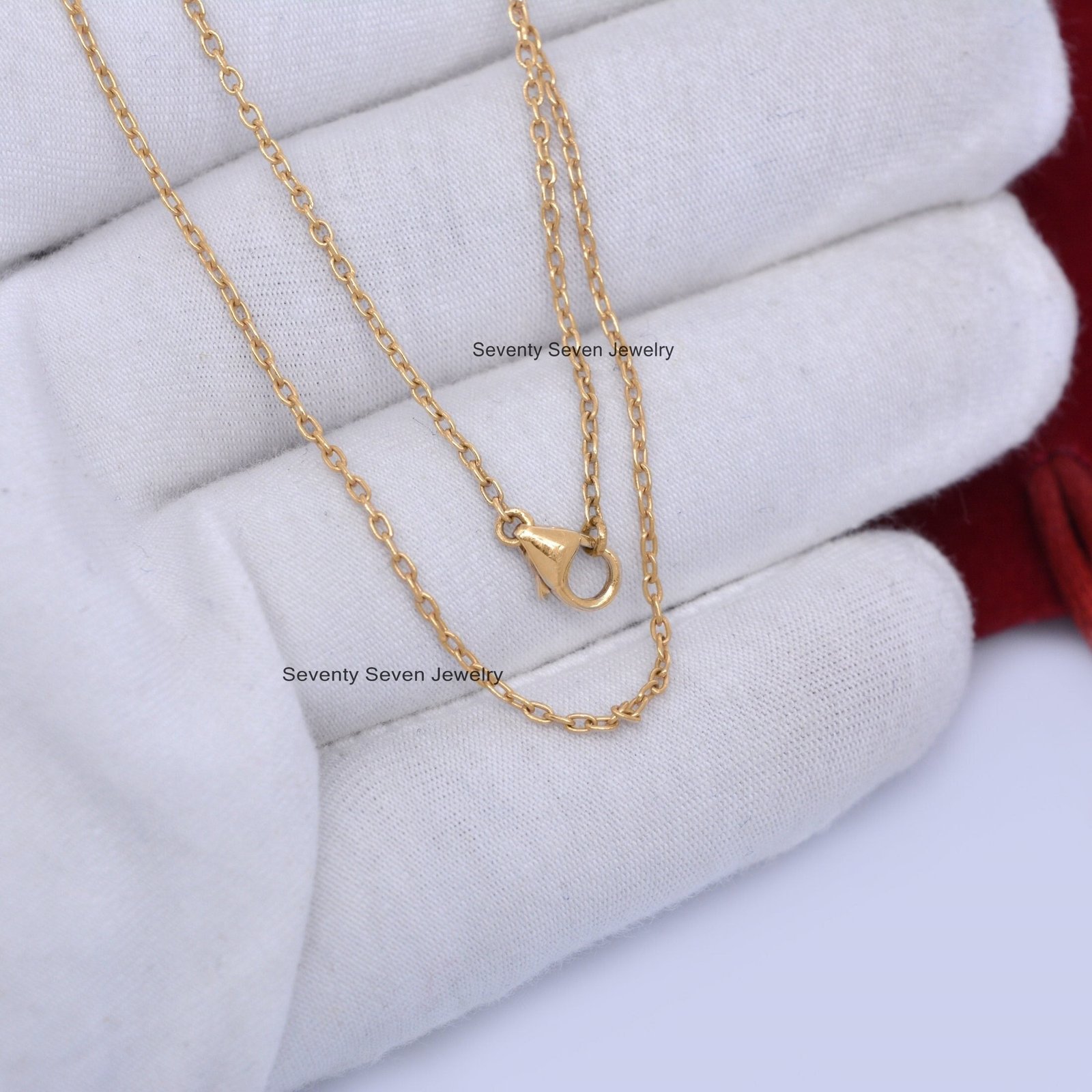 Sterling Silver Rolo Link Chain Necklace - 1MM Round Jewellery - View 4 - Seventy Seven Jewelry | SKU: SSG19-SLYG Sterling Silver Rolo Link Chain Necklace - 1MM Round Jewellery - View 4 - Seventy Seven Jewelry | SKU: SSG19-SLYG