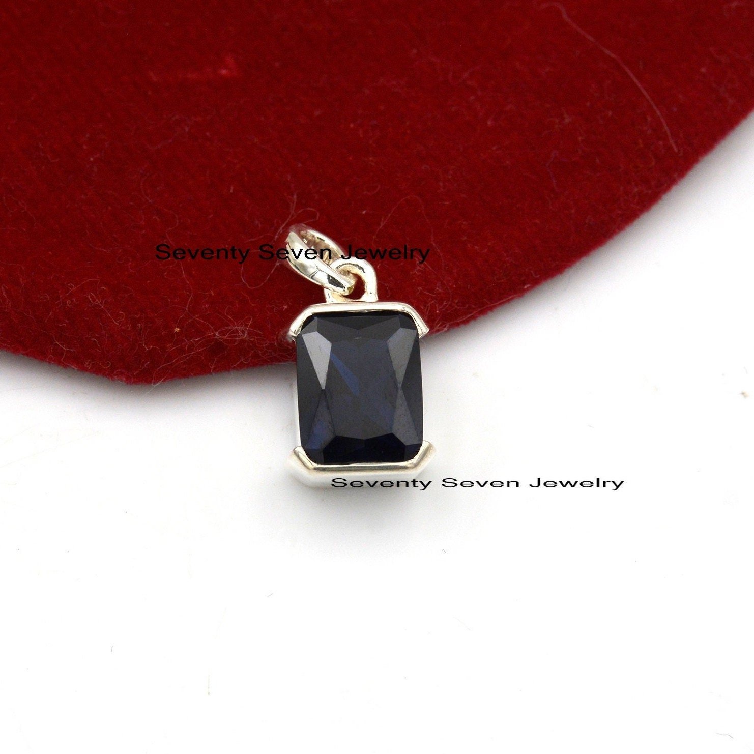 Sterling Silver Square Gemstone Drop Pendant (16mm) - View 2 - Seventy Seven Jewelry | SKU: SSMJP1040-SLNSBSP-2026 Sterling Silver Square Gemstone Drop Pendant (16mm) - View 2 - Seventy Seven Jewelry | SKU: SSMJP1040-SLNSBSP-2026