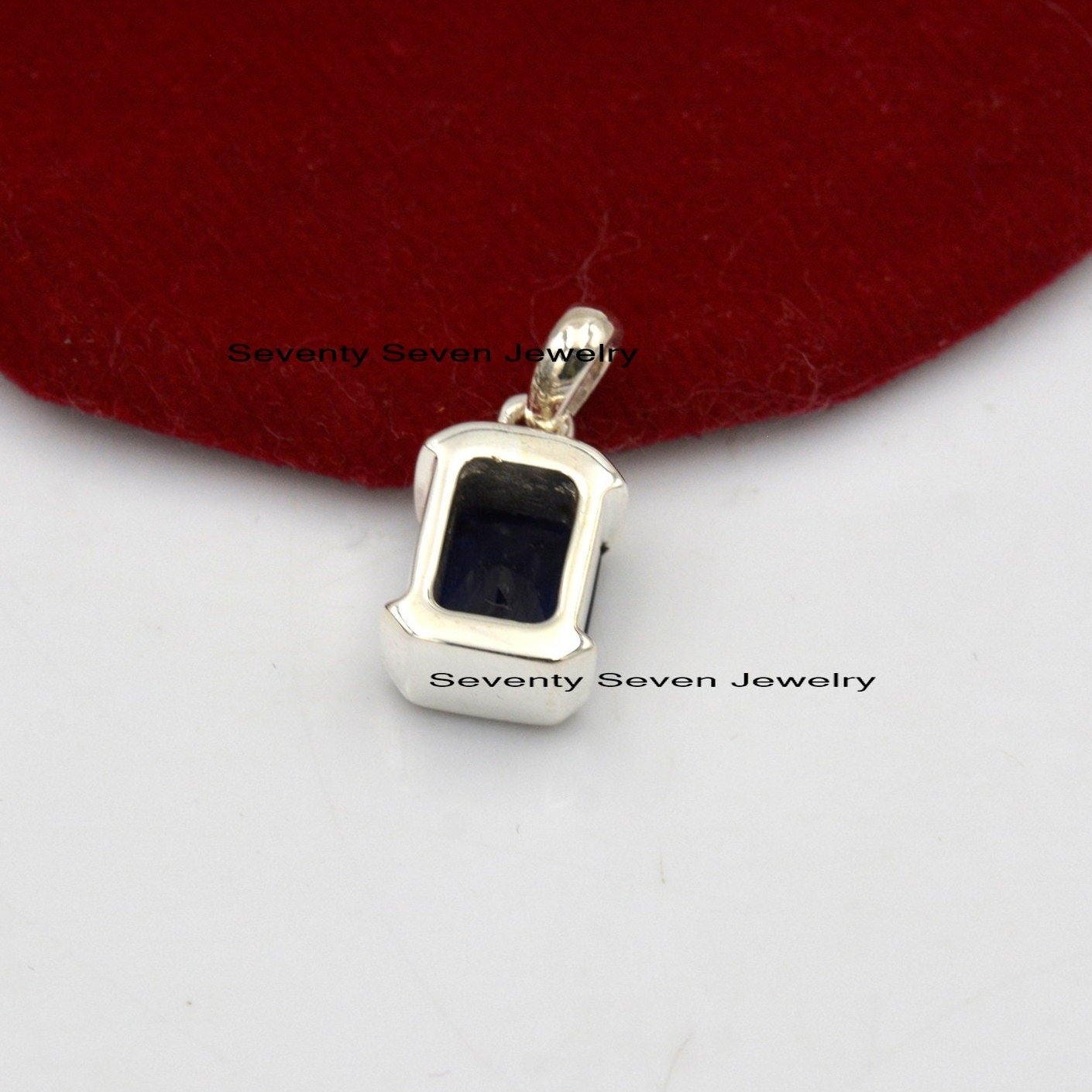 Sterling Silver Square Gemstone Drop Pendant (16mm) - View 3 - Seventy Seven Jewelry | SKU: SSMJP1040-SLNSBSP-2026 Sterling Silver Square Gemstone Drop Pendant (16mm) - View 3 - Seventy Seven Jewelry | SKU: SSMJP1040-SLNSBSP-2026