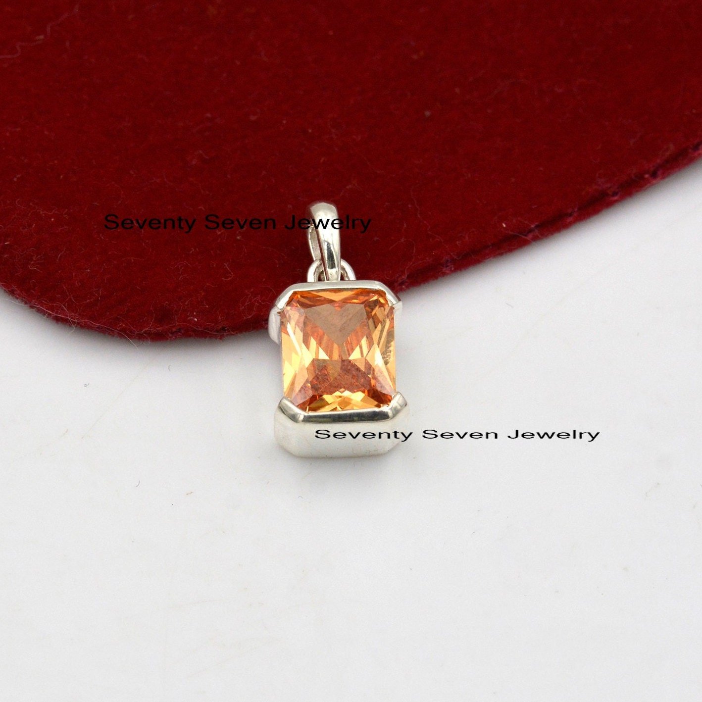 Sterling Silver Square Gemstone Drop Pendant (16mm) - View 4 - Seventy Seven Jewelry | SKU: SSMJP1040-SLNSBSP-2026 Sterling Silver Square Gemstone Drop Pendant (16mm) - View 4 - Seventy Seven Jewelry | SKU: SSMJP1040-SLNSBSP-2026