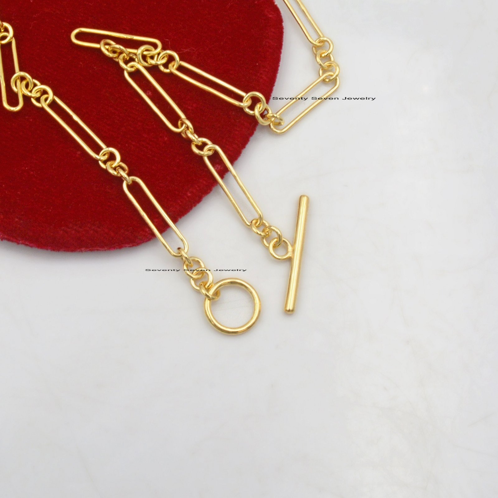 Sterling Silver Trombone Link Albert Chain - Adjustable Paperclip Necklace - View 4 - Seventy Seven Jewelry | SKU: SSG14-SLYG Sterling Silver Trombone Link Albert Chain - Adjustable Paperclip Necklace - View 4 - Seventy Seven Jewelry | SKU: SSG14-SLYG