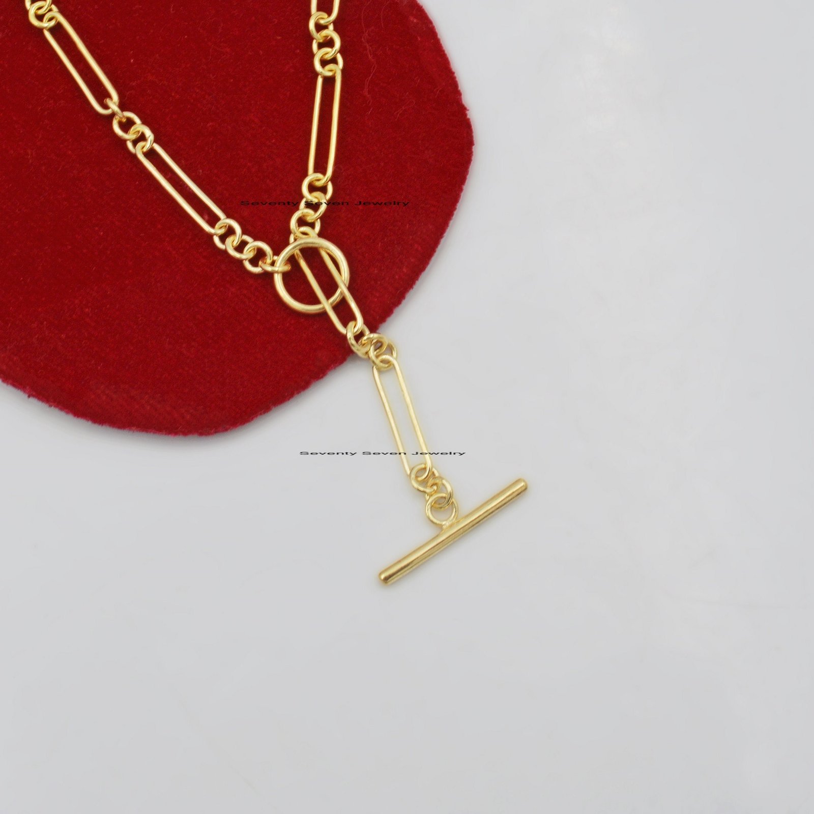 Sterling Silver Trombone Link Albert Chain - Adjustable Paperclip Necklace - View 5 - Seventy Seven Jewelry | SKU: SSG14-SLYG Sterling Silver Trombone Link Albert Chain - Adjustable Paperclip Necklace - View 5 - Seventy Seven Jewelry | SKU: SSG14-SLYG