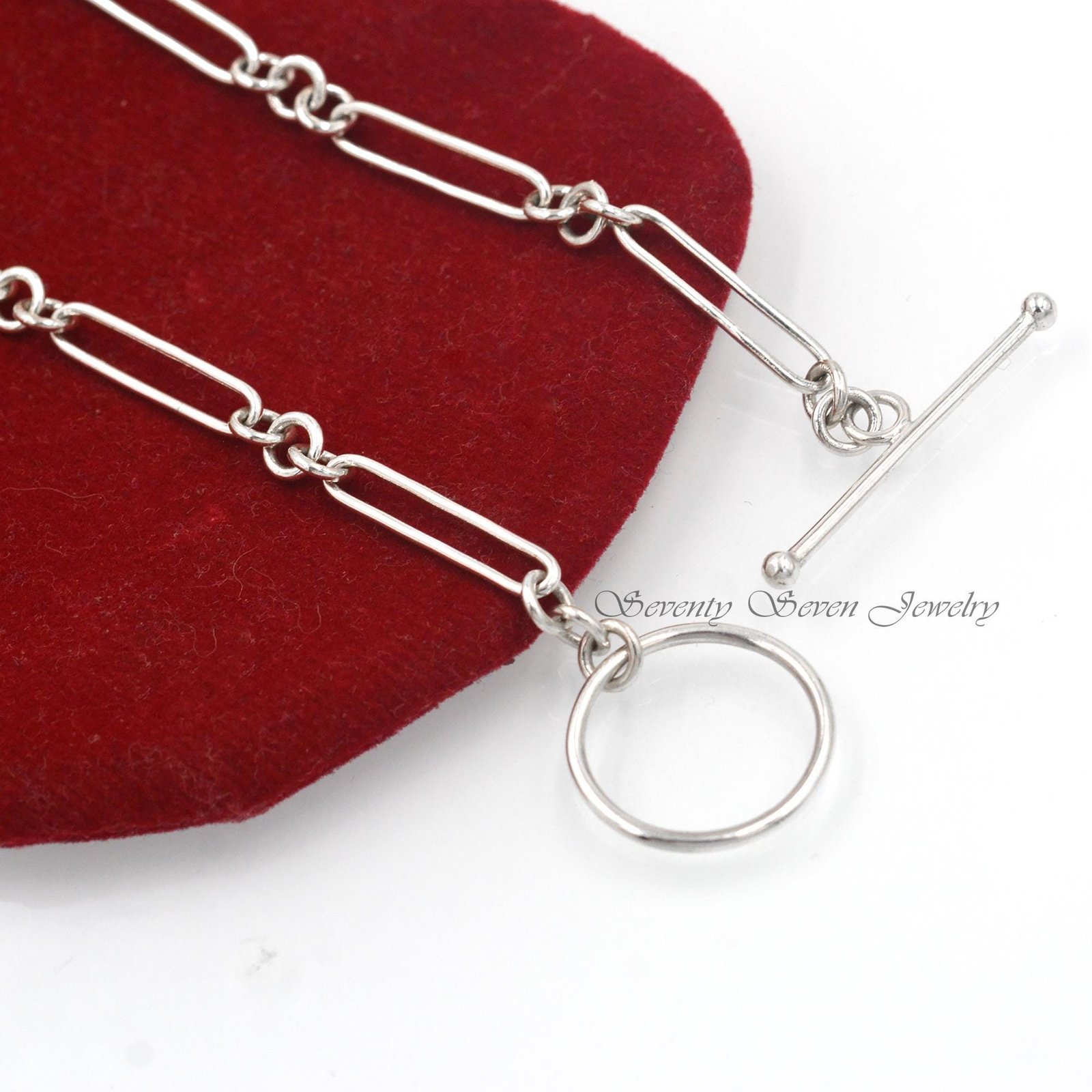Sterling Silver Trombone Link Albert Chain - Adjustable Paperclip Necklace - View 6 - Seventy Seven Jewelry | SKU: SSG14-SLYG Sterling Silver Trombone Link Albert Chain - Adjustable Paperclip Necklace - View 6 - Seventy Seven Jewelry | SKU: SSG14-SLYG