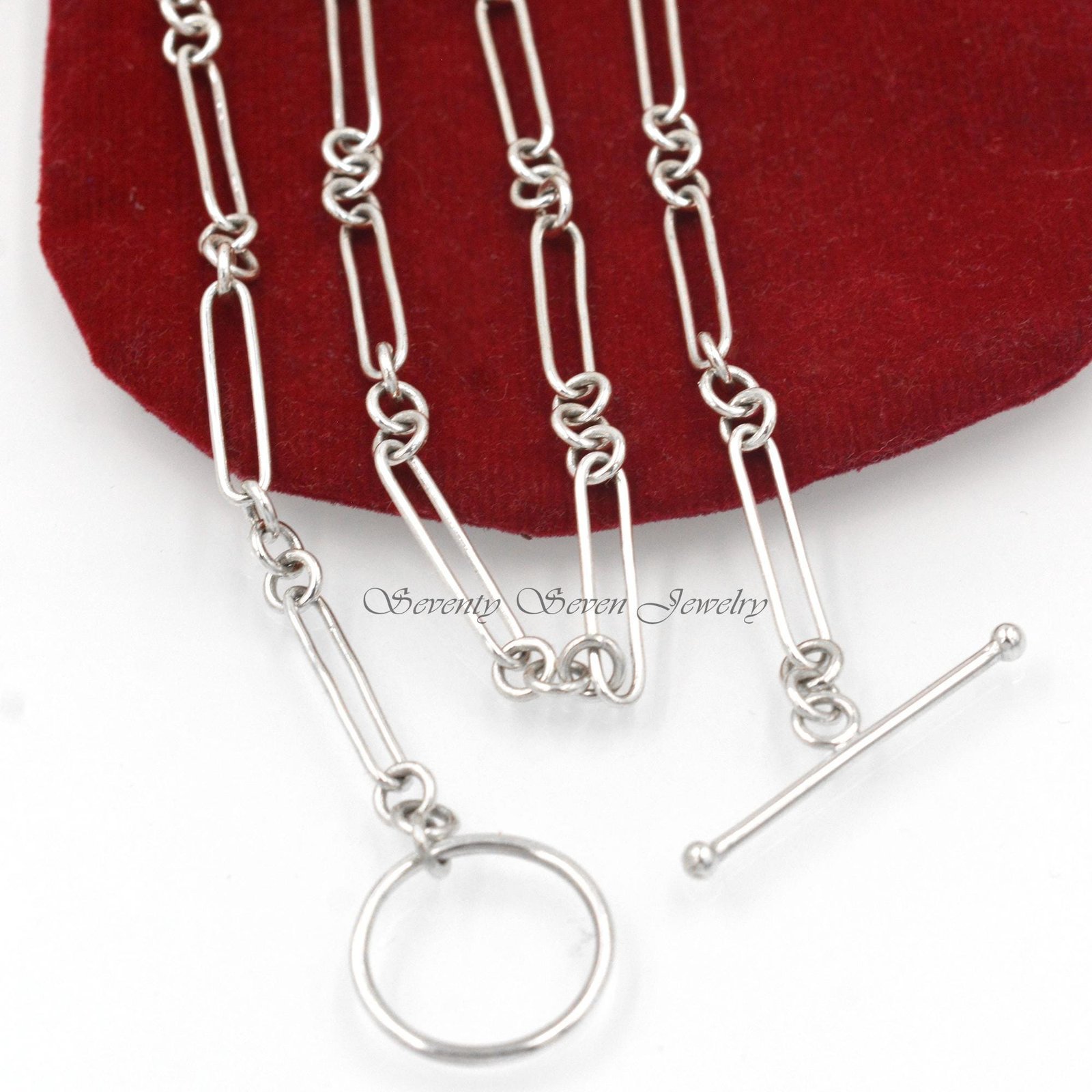 Sterling Silver Trombone Link Albert Chain - Adjustable Paperclip Necklace - View 7 - Seventy Seven Jewelry | SKU: SSG14-SLYG Sterling Silver Trombone Link Albert Chain - Adjustable Paperclip Necklace - View 7 - Seventy Seven Jewelry | SKU: SSG14-SLYG