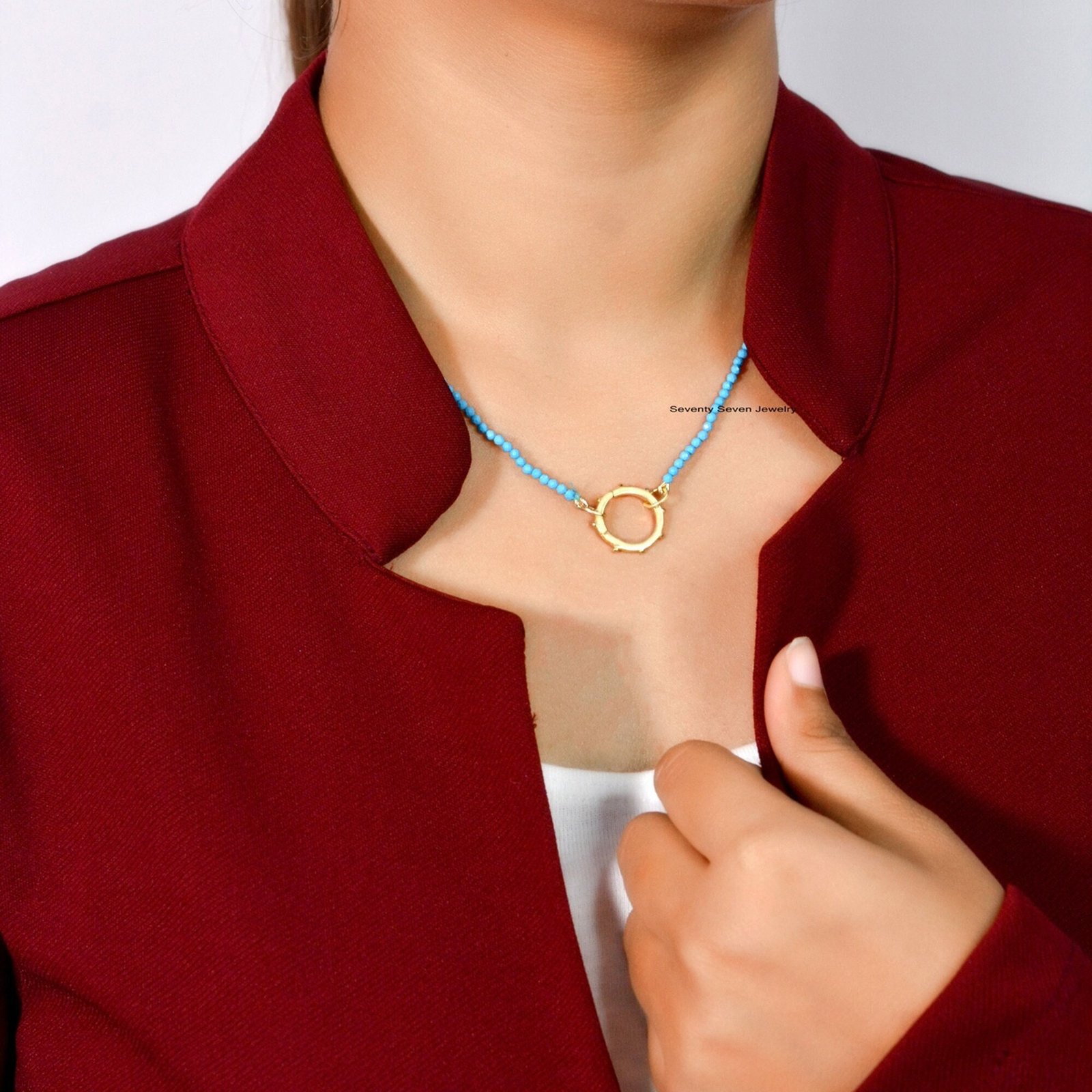 Sterling Silver Turquoise Bead Chain Necklace with Enhancer - Seventy Seven Jewelry | SKU: SSMJN219-SLYGPL Sterling Silver Turquoise Bead Chain Necklace with Enhancer - Seventy Seven Jewelry | SKU: SSMJN219-SLYGPL