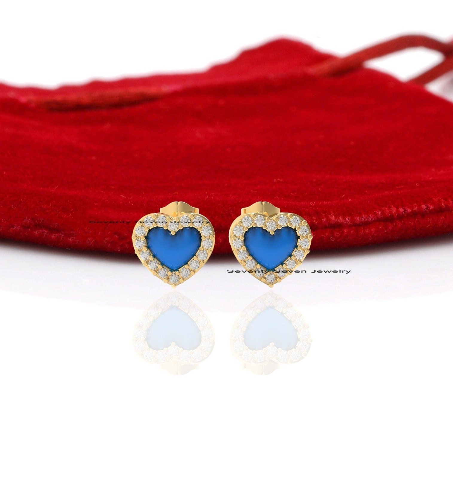 Sterling Silver Turquoise Heart Studs: Minimalist Diamond Earrings - Seventy Seven Jewelry | SKU: SSMJE367-SLYGDITQ-2026 Sterling Silver Turquoise Heart Studs: Minimalist Diamond Earrings - Seventy Seven Jewelry | SKU: SSMJE367-SLYGDITQ-2026