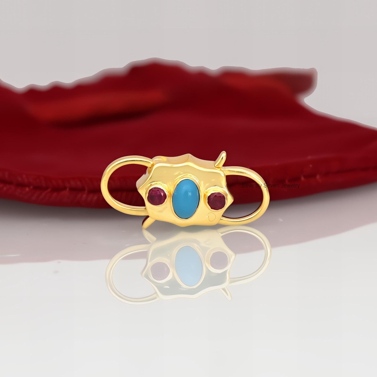 Turquoise & Pink Quartz Padlock Connector: 14k Gold Vermeil, 925 Silver - View 3 - Seventy Seven Jewelry | SKU: SSMJP68-SLYGT Turquoise & Pink Quartz Padlock Connector: 14k Gold Vermeil, 925 Silver - View 3 - Seventy Seven Jewelry | SKU: SSMJP68-SLYGT
