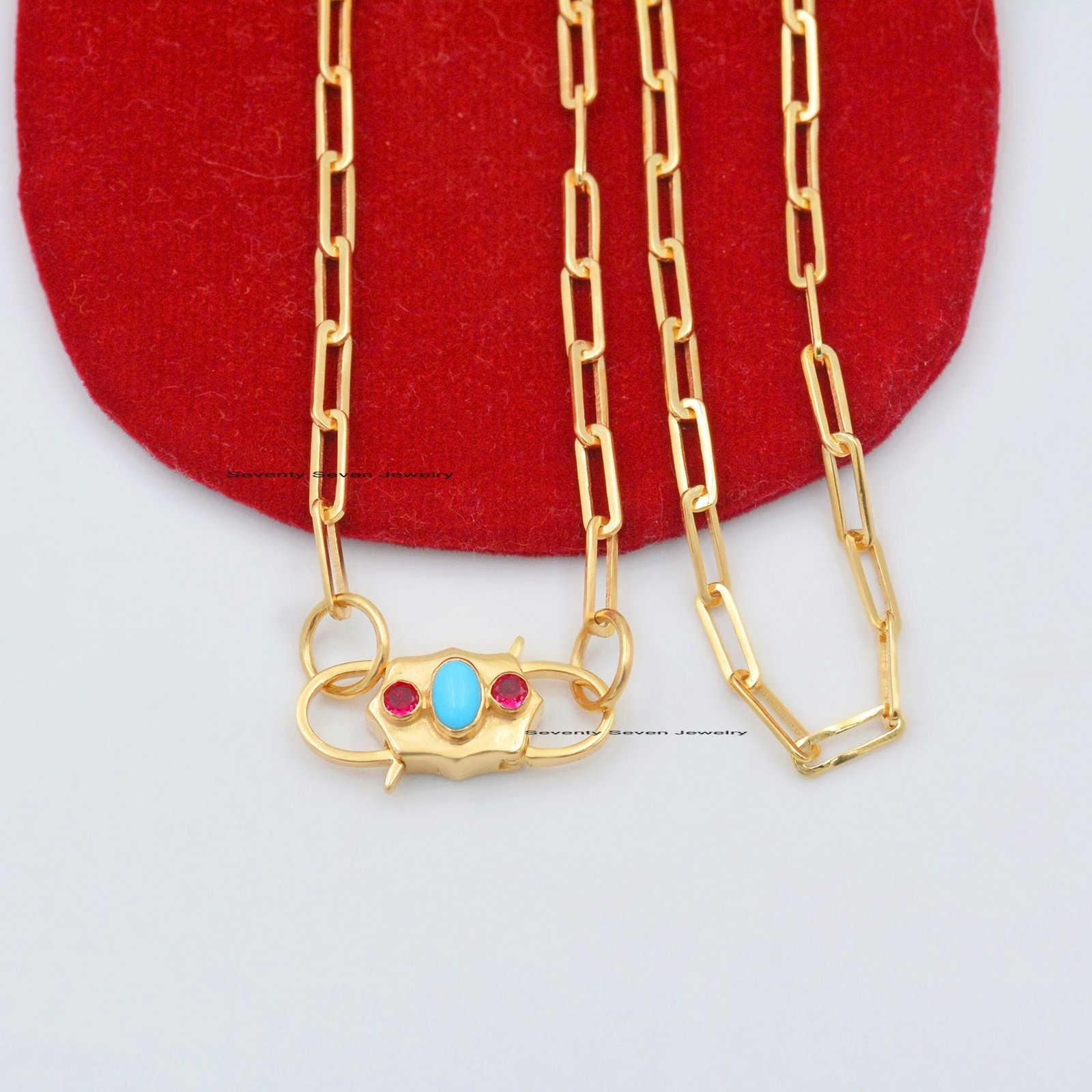 Turquoise & Pink Quartz Padlock Connector: 14k Gold Vermeil, 925 Silver - View 5 - Seventy Seven Jewelry | SKU: SSMJP68-SLYGT Turquoise & Pink Quartz Padlock Connector: 14k Gold Vermeil, 925 Silver - View 5 - Seventy Seven Jewelry | SKU: SSMJP68-SLYGT