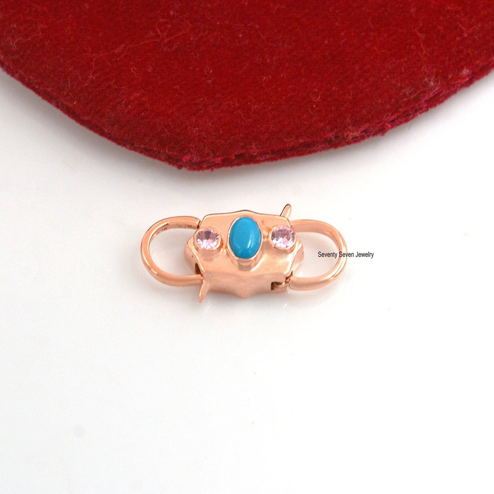 Turquoise & Pink Quartz Padlock Connector: 14k Gold Vermeil, 925 Silver - View 7 - Seventy Seven Jewelry | SKU: SSMJP68-SLYGT Turquoise & Pink Quartz Padlock Connector: 14k Gold Vermeil, 925 Silver - View 7 - Seventy Seven Jewelry | SKU: SSMJP68-SLYGT