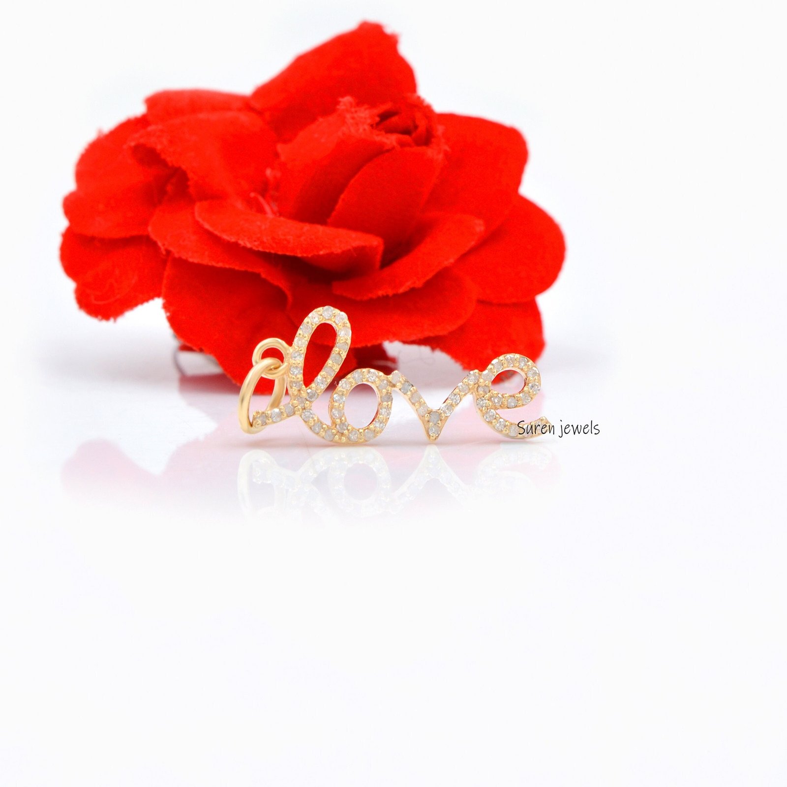 14K Diamond Love Charm Pendant - Suren Jewels | SKU: SJP577-SLYGDI 14K Diamond Love Charm Pendant - Suren Jewels | SKU: SJP577-SLYGDI