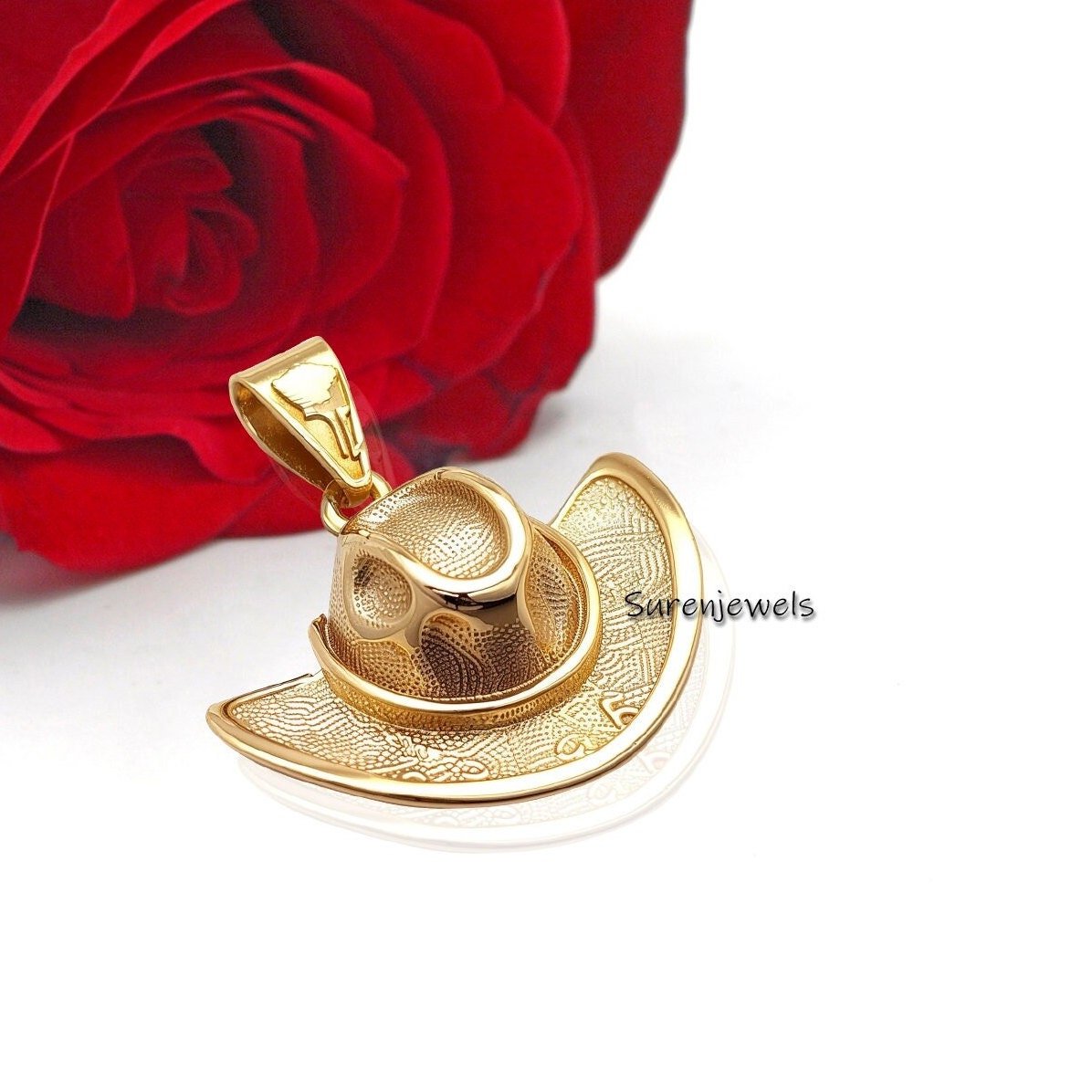 14k Gold 3D Cowboy Hat Charm Pendant (20mm) - Suren Jewels | SKU: SJP3371 14k Gold 3D Cowboy Hat Charm Pendant (20mm) - Suren Jewels | SKU: SJP3371