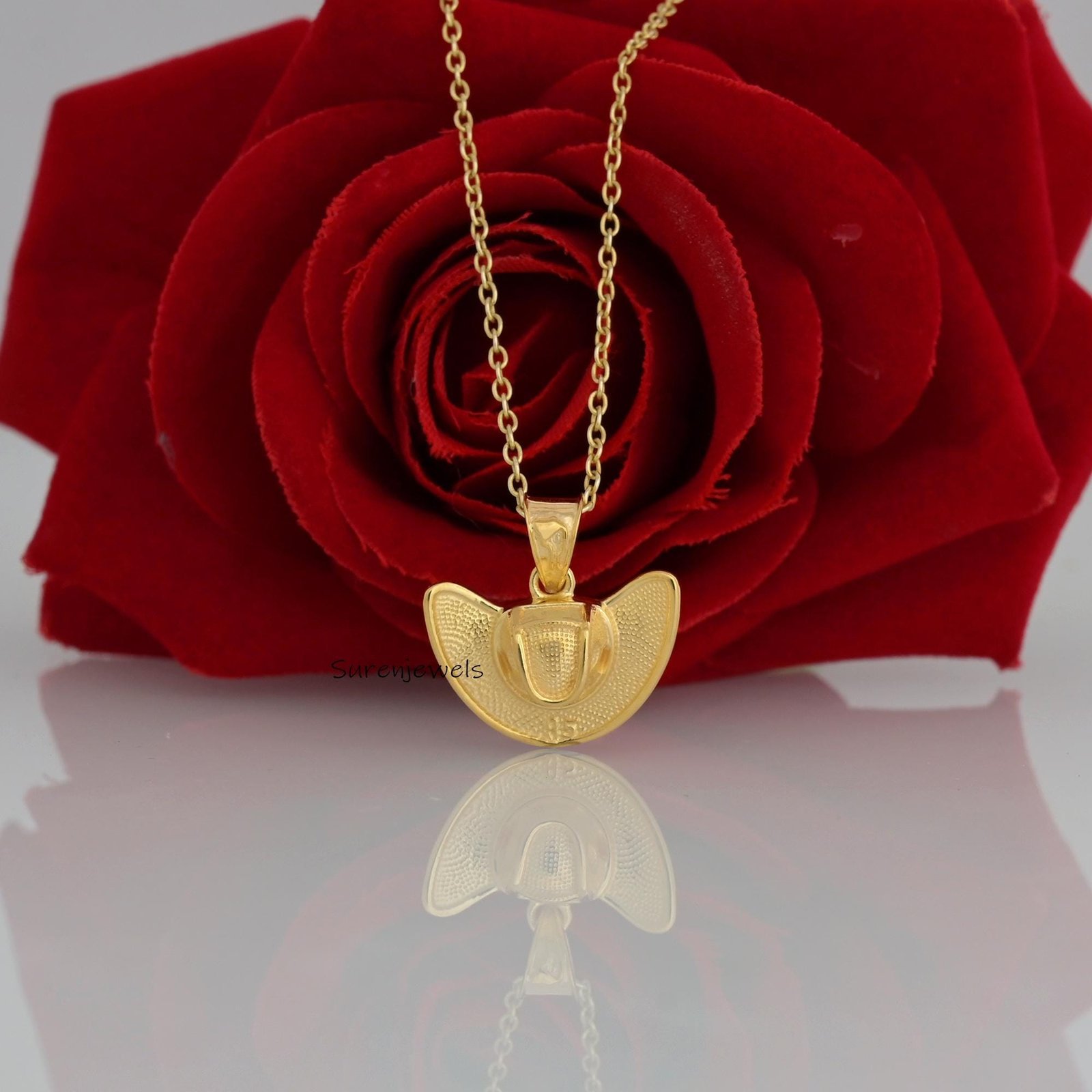 14k Gold 3D Cowboy Hat Charm Pendant (20mm) - View 2 - Suren Jewels | SKU: SJP3371 14k Gold 3D Cowboy Hat Charm Pendant (20mm) - View 2 - Suren Jewels | SKU: SJP3371