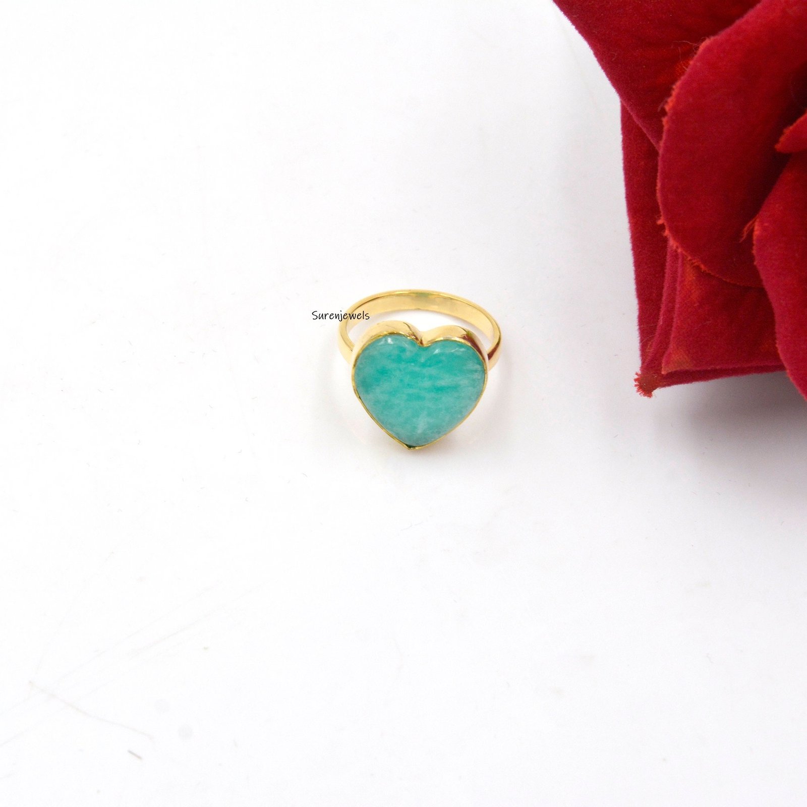 14K Gold Amazonite Heart Ring - Suren Jewels | SKU: SJR973-SLYGGO 14K Gold Amazonite Heart Ring - Suren Jewels | SKU: SJR973-SLYGGO
