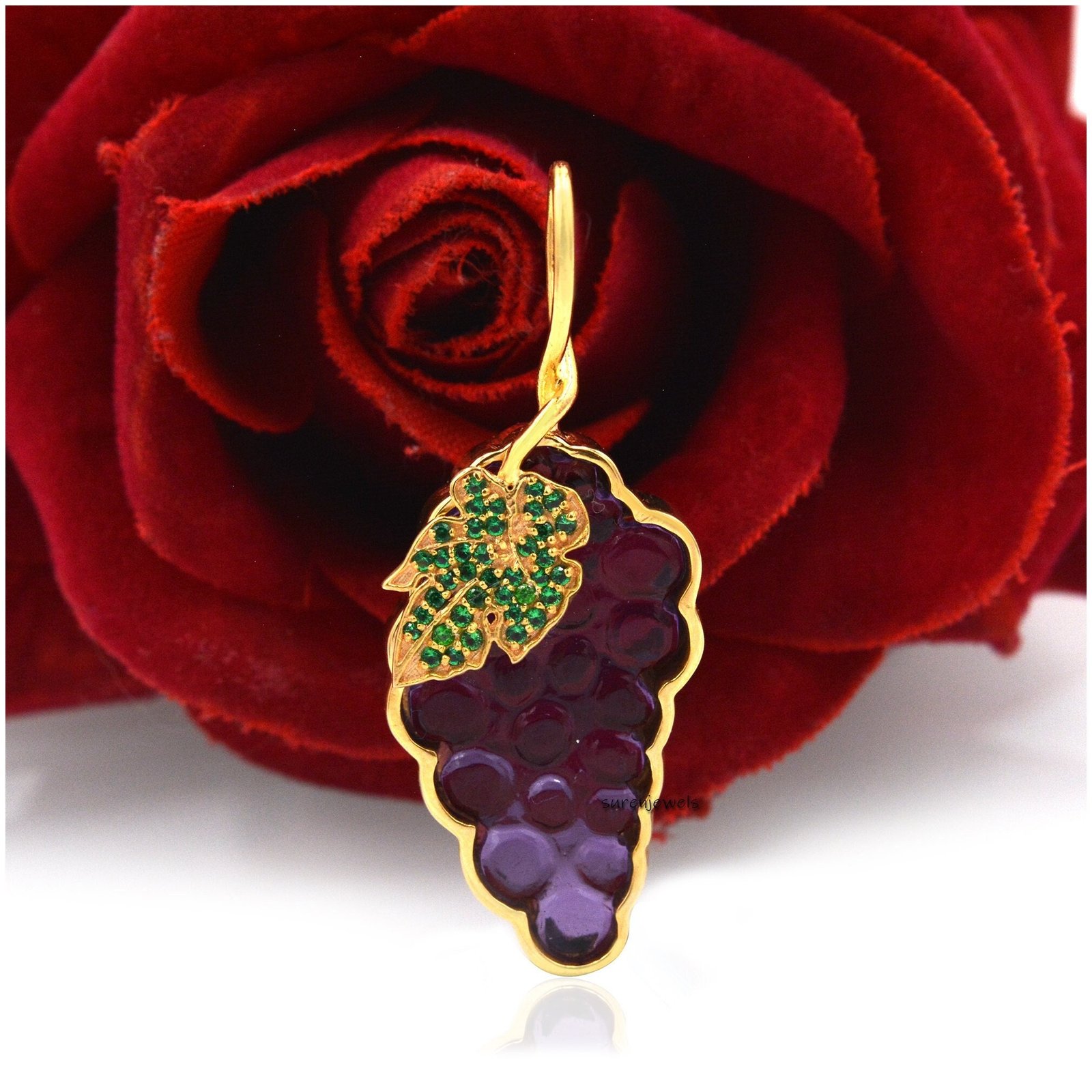 14K Gold Amethyst Grape Pendant: Handmade Gemstone Charm - Suren Jewels | SKU: SJP1463-SLYGAMGCZ 14K Gold Amethyst Grape Pendant: Handmade Gemstone Charm - Suren Jewels | SKU: SJP1463-SLYGAMGCZ