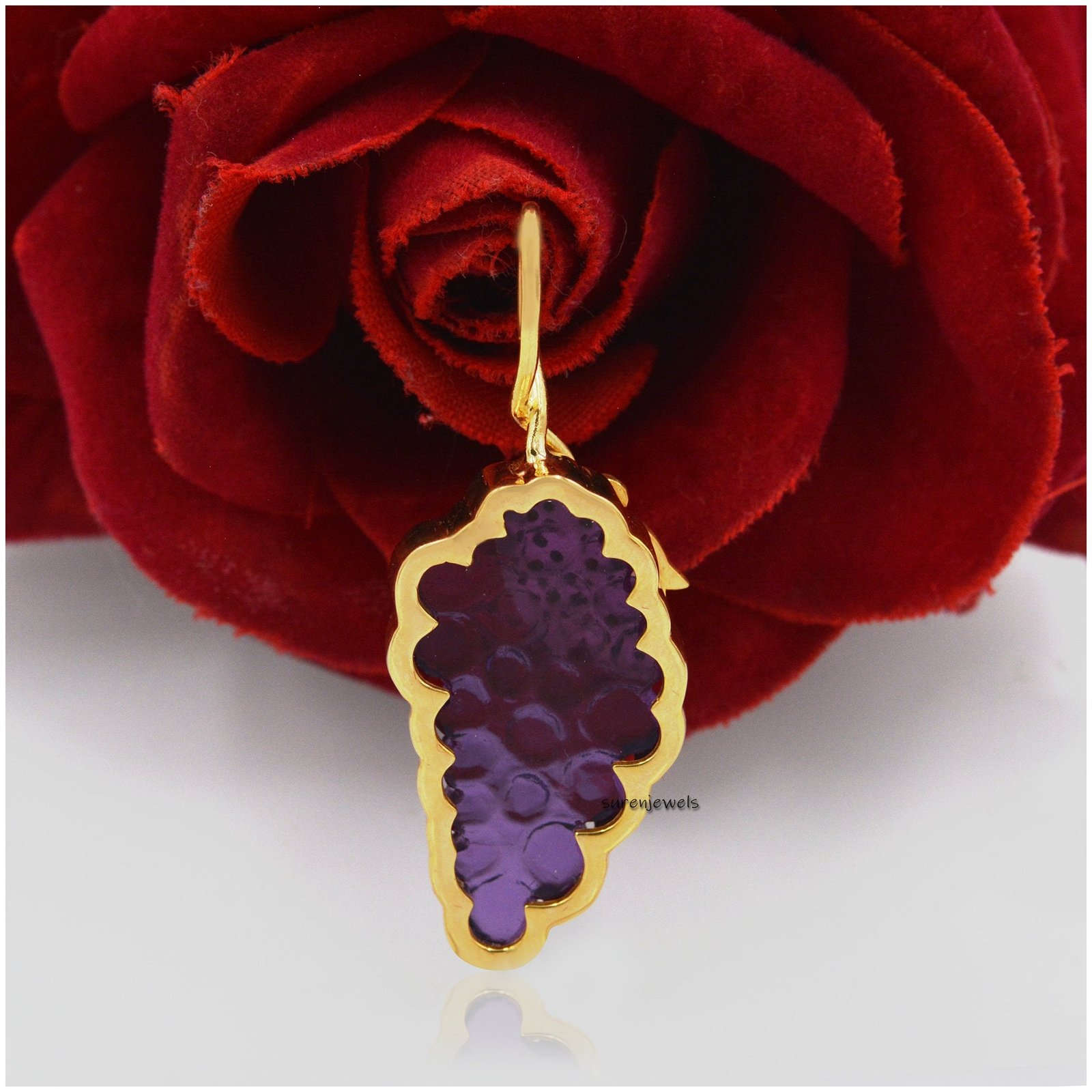 14K Gold Amethyst Grape Pendant: Handmade Gemstone Charm - View 2 - Suren Jewels | SKU: SJP1463-SLYGAMGCZ 14K Gold Amethyst Grape Pendant: Handmade Gemstone Charm - View 2 - Suren Jewels | SKU: SJP1463-SLYGAMGCZ